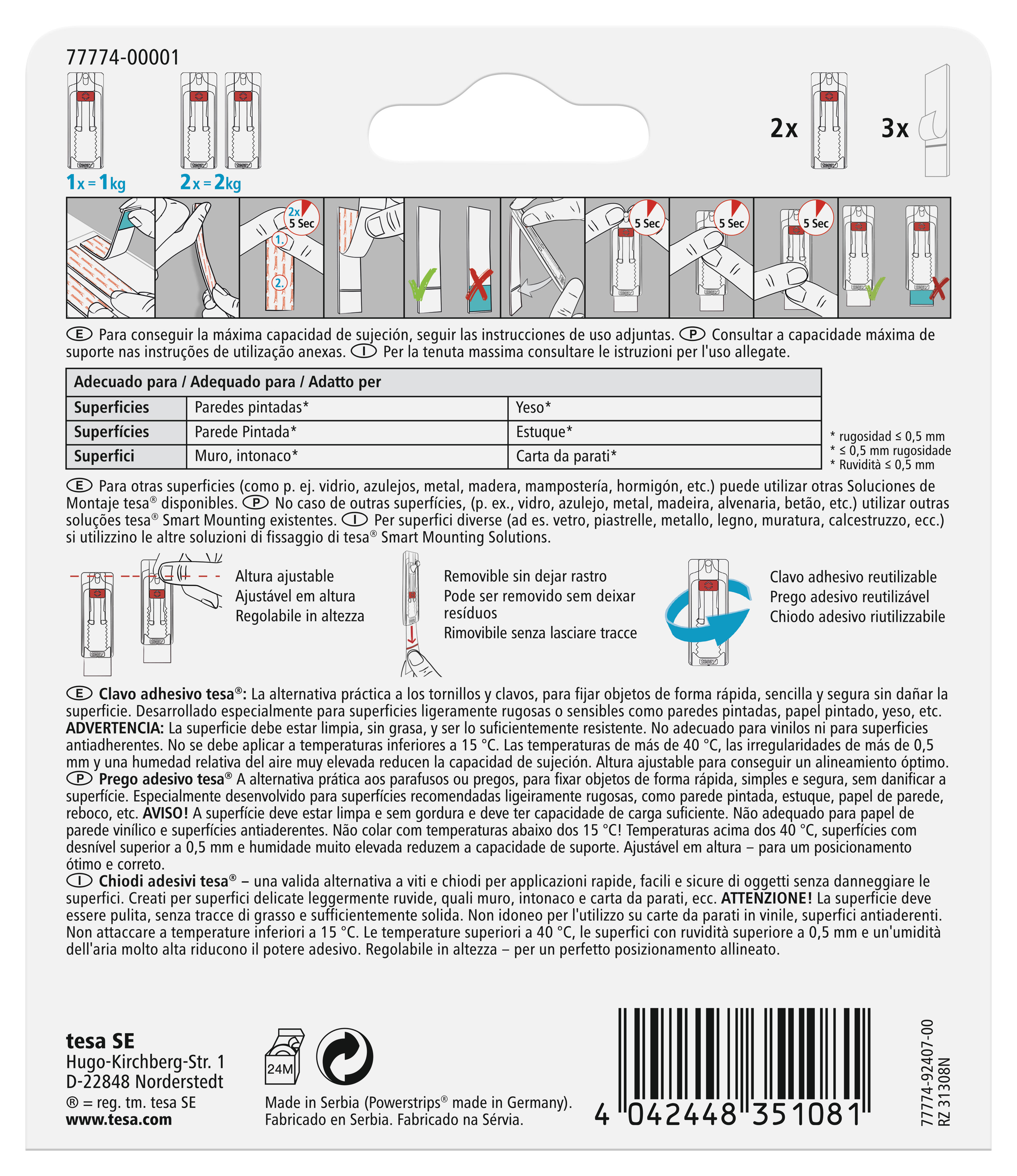 2 Pregos adesivos ajustáveis para paredes pintadas 1 kg Tesa Powerstrips - 8