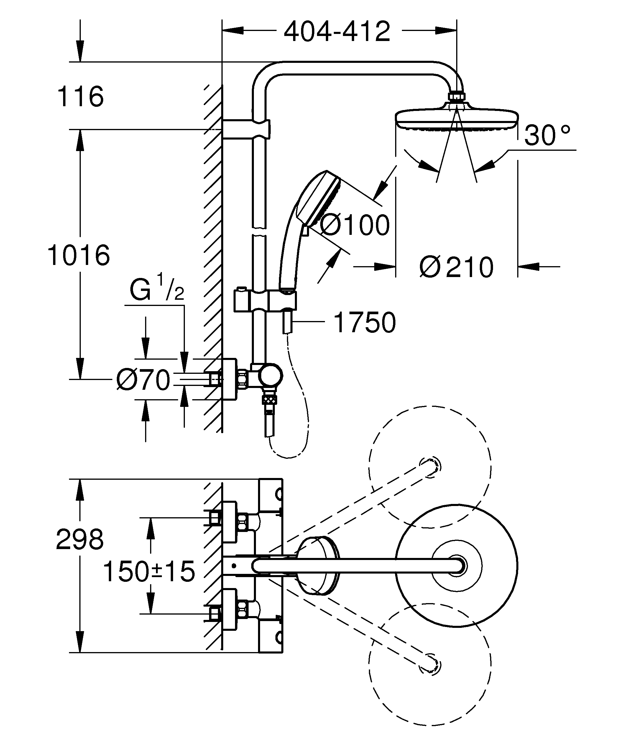 Conjunto de duche com torneira TERMOSTÁTICA START CLOVA 210 CROMADA - 8