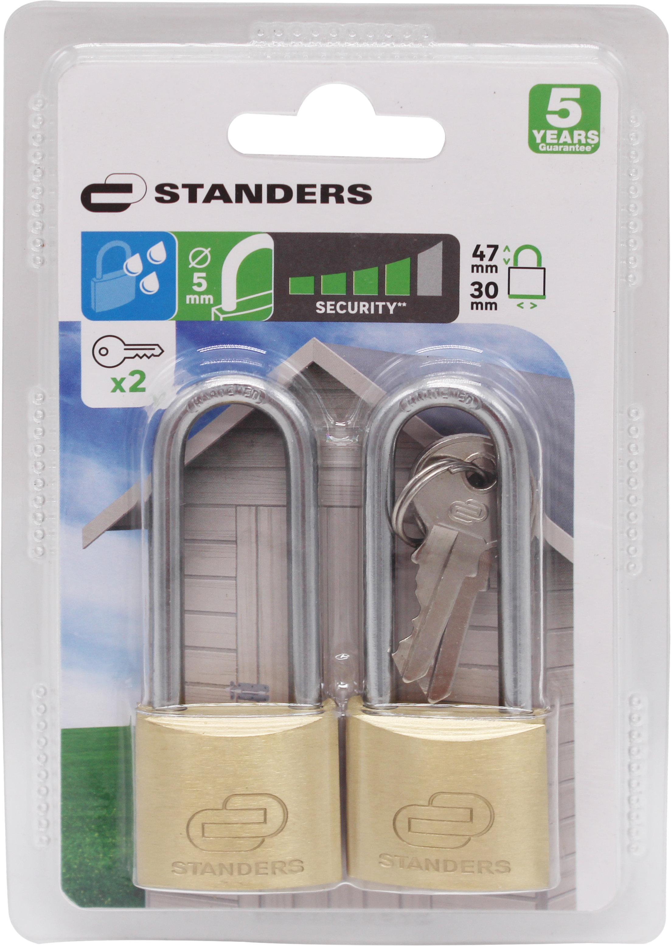 Pack 2 candados con 2 llaves STANDERS con cuerpo latón y asa de acero cromado - 6