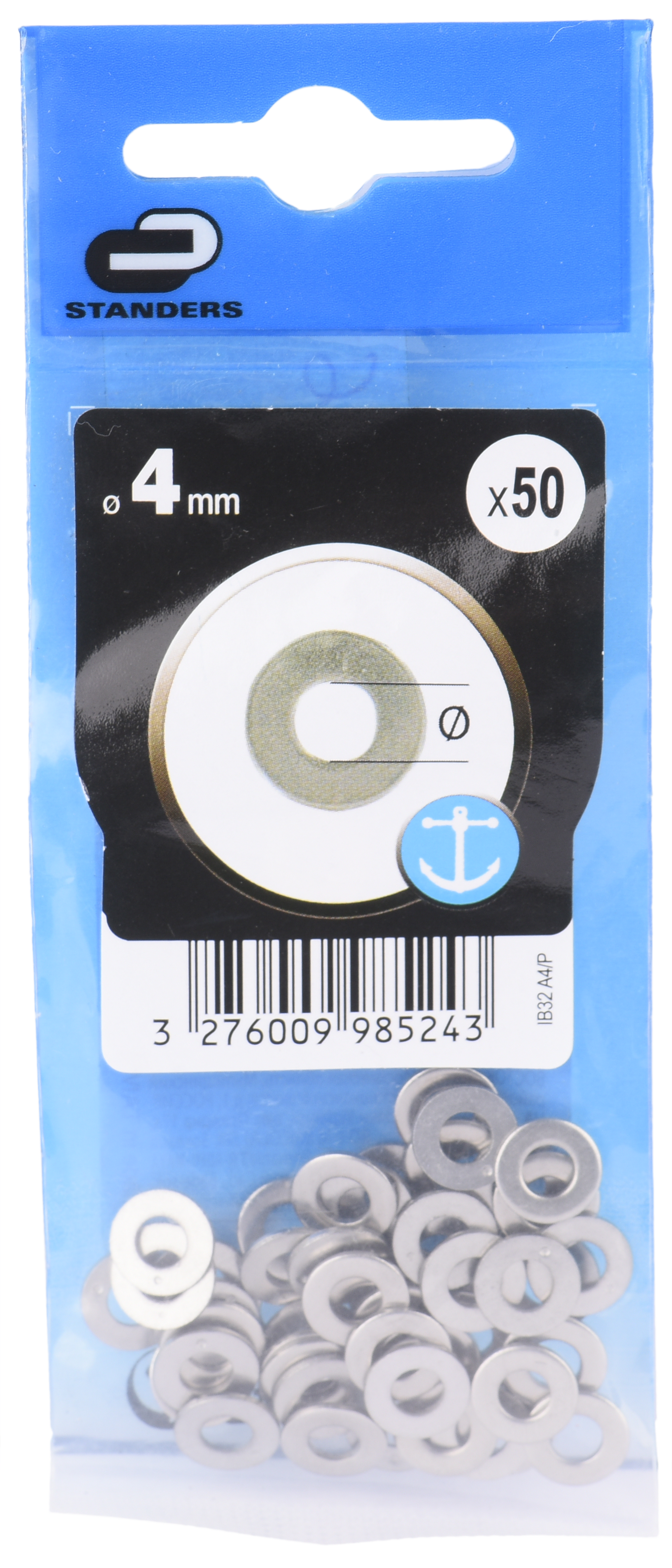 50 arandela plana estrecha  en acero inoxidable de 4 mm de ø interior - 5