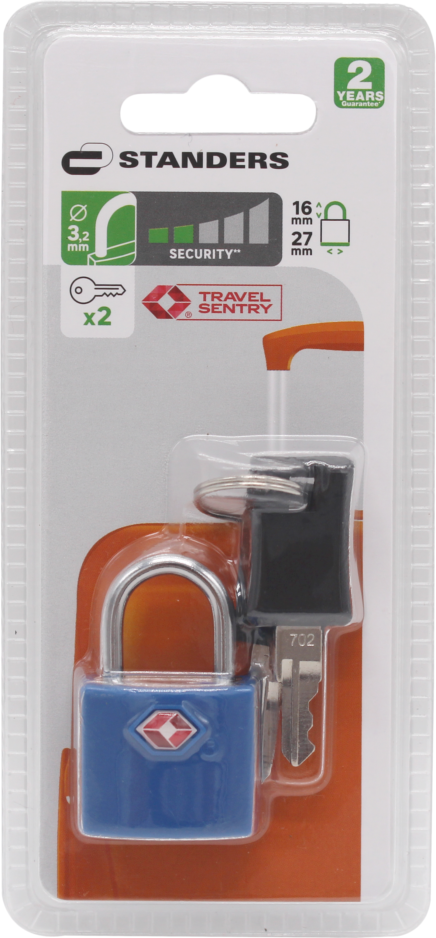 Candado STANDERS con 2 llaves con cuerpo acero, para equipaje , TSA - 5