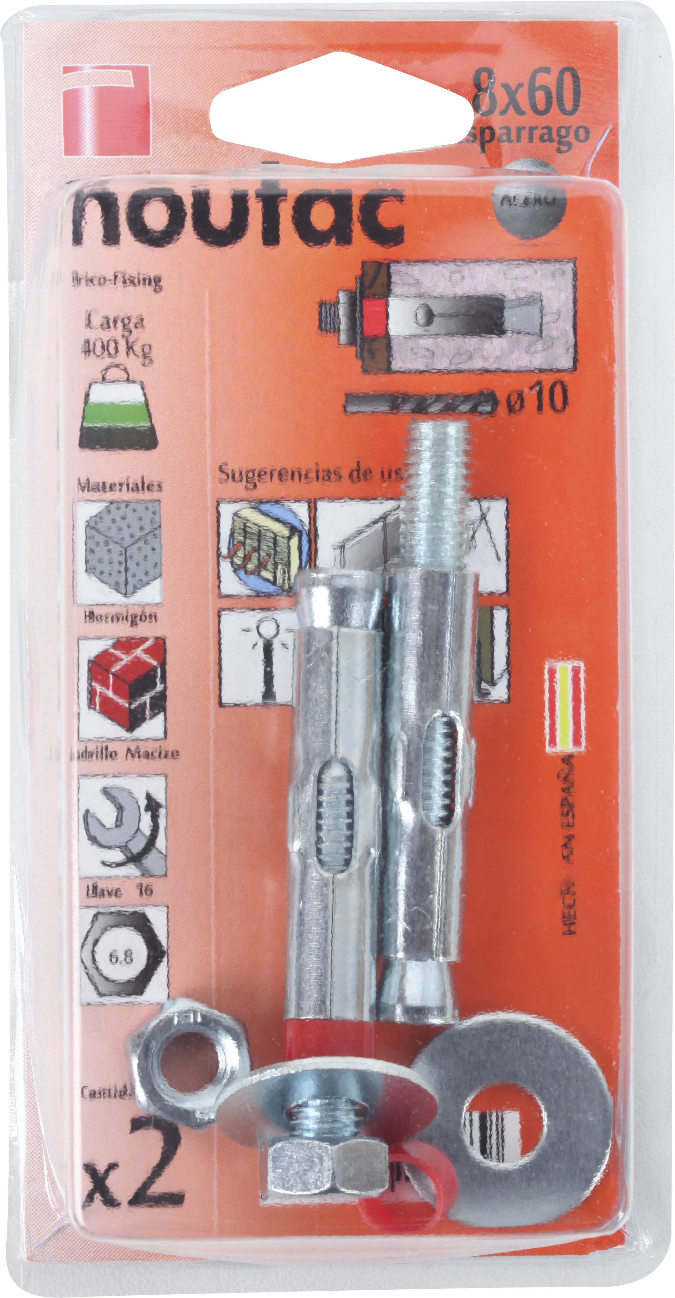 2 tacos de metal con varilla para material macizo de Ø10x60 métrica 8 - 4