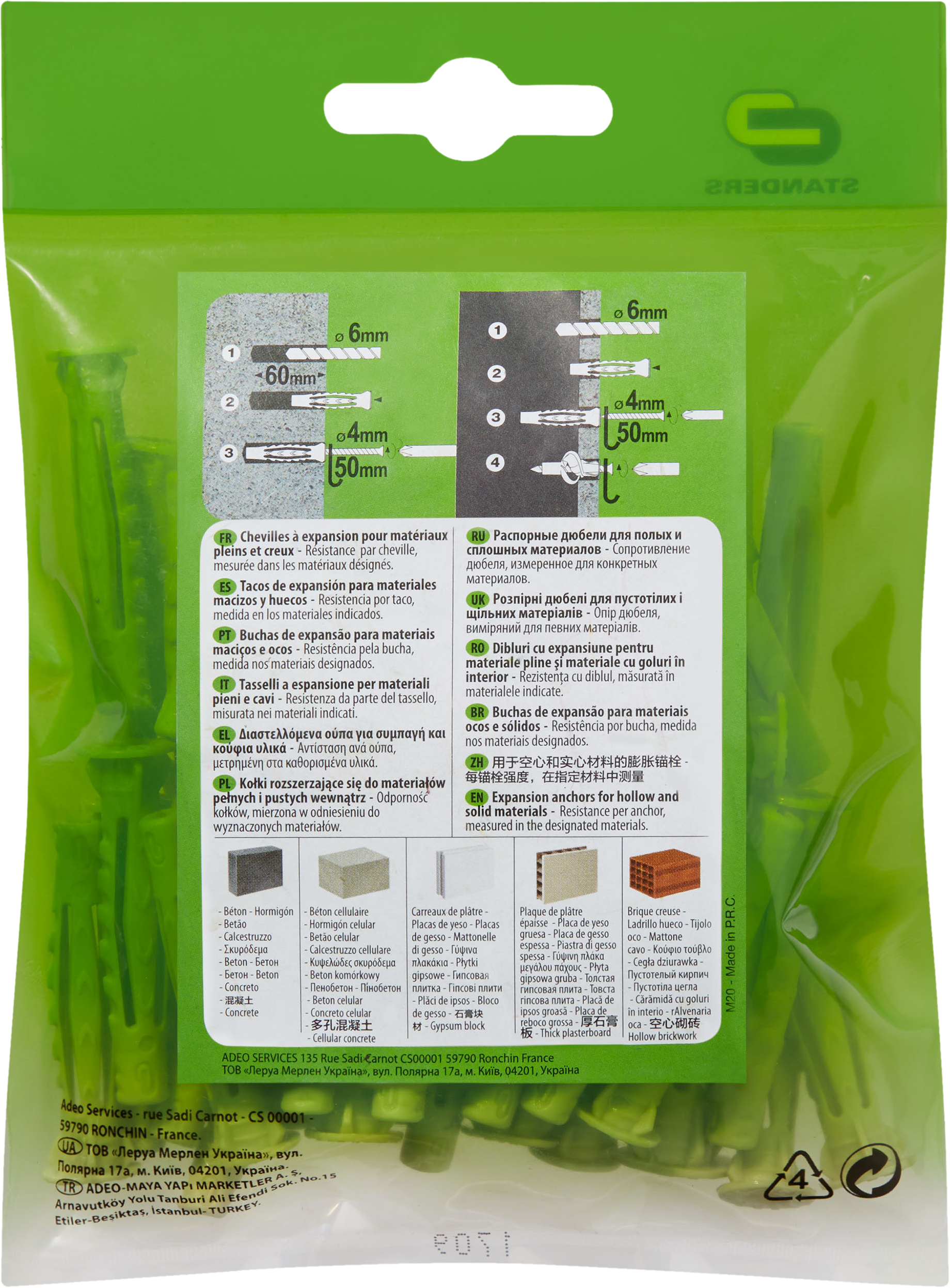 50 tacos multimaterial STANDERS, ø 6 x L. 40 mm - 6