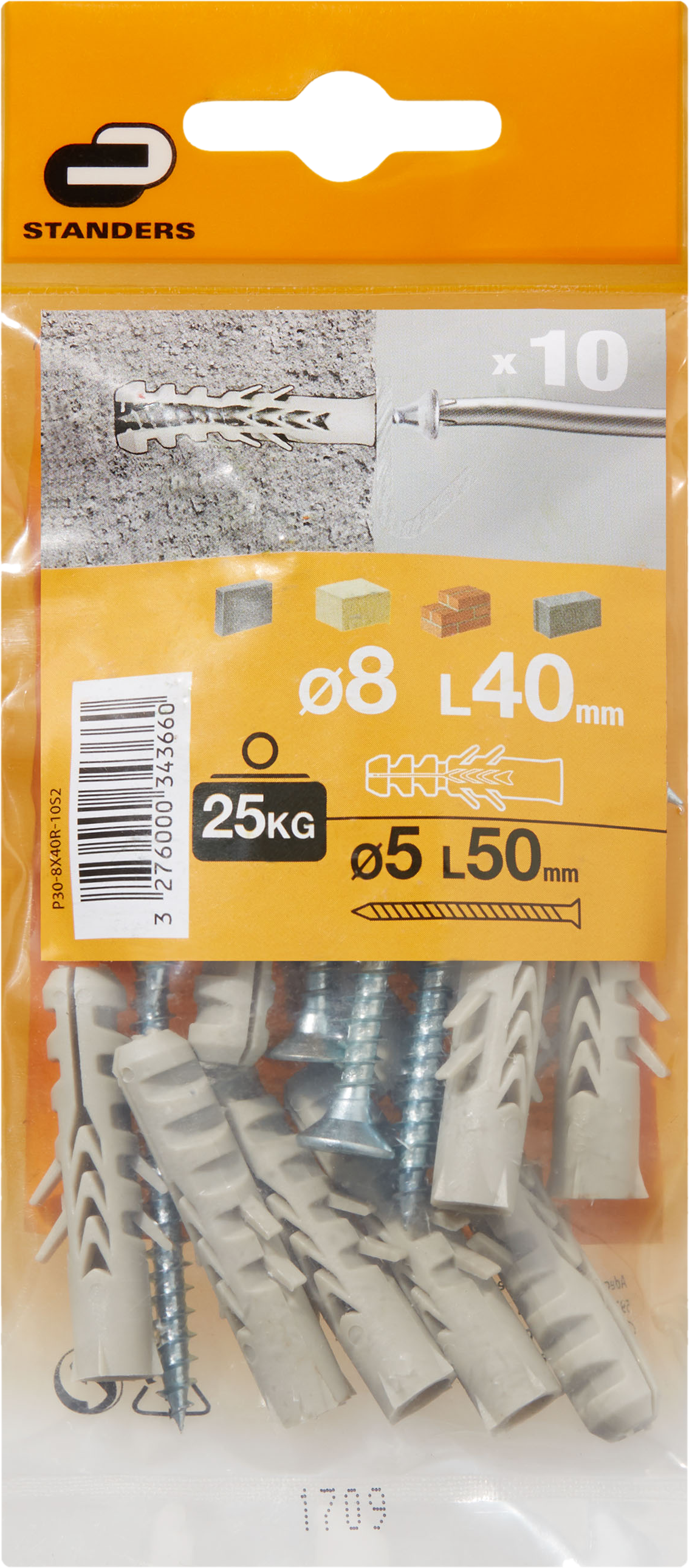 10 buchas nylon STANDERS 8X40MM COM PARAFUSO - 7