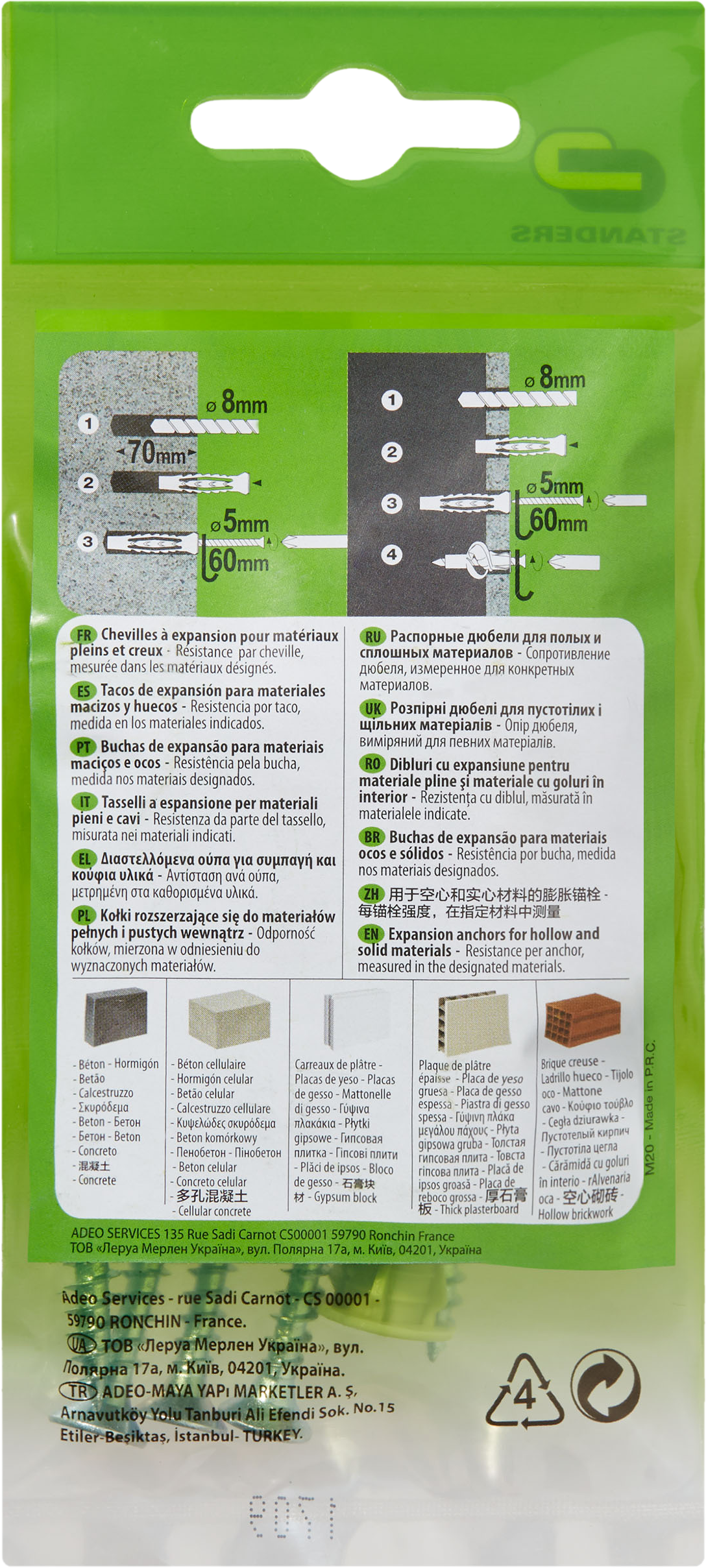 5 tacos + tornillos multimaterial STANDERS, ø 8 x L. 50 mm - 9