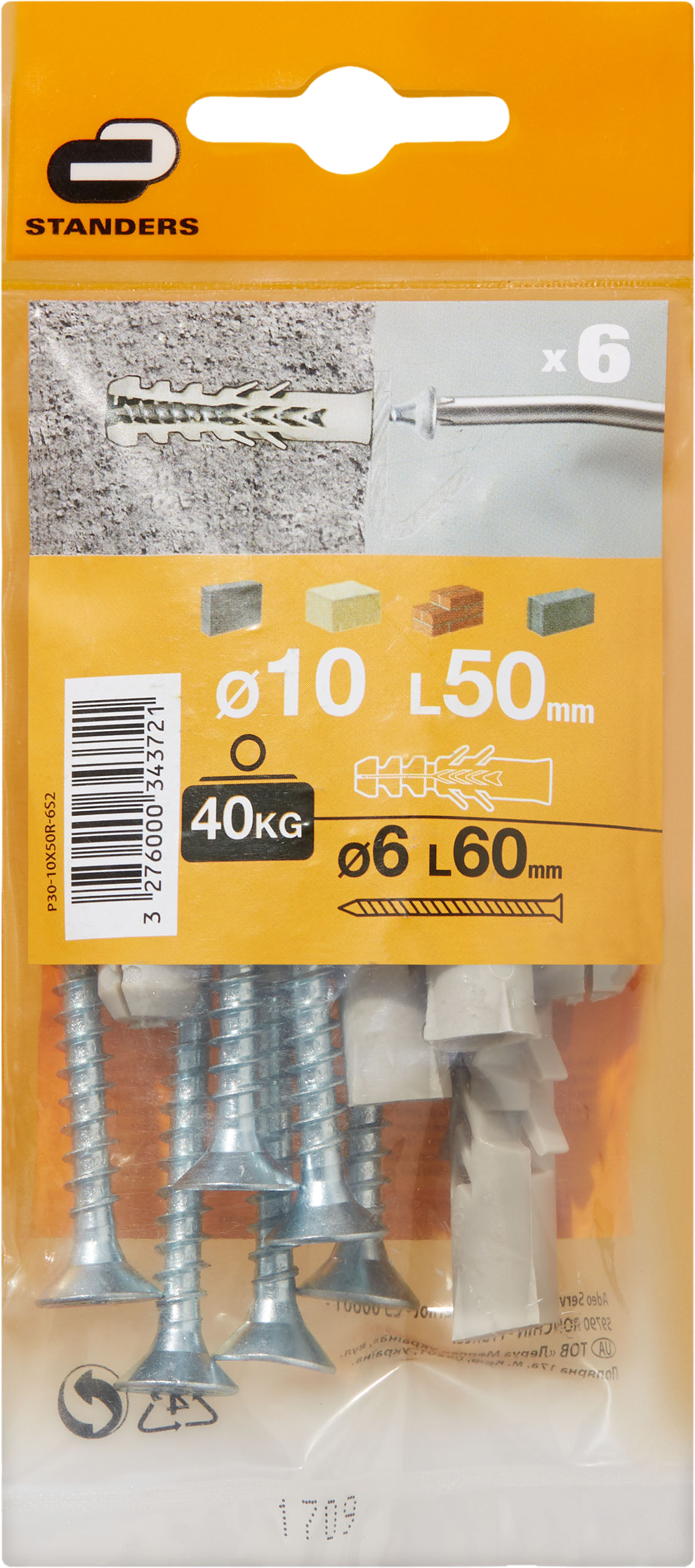 6 buchas nylon STANDERS 10X50MM COM PARAFUSO - 5