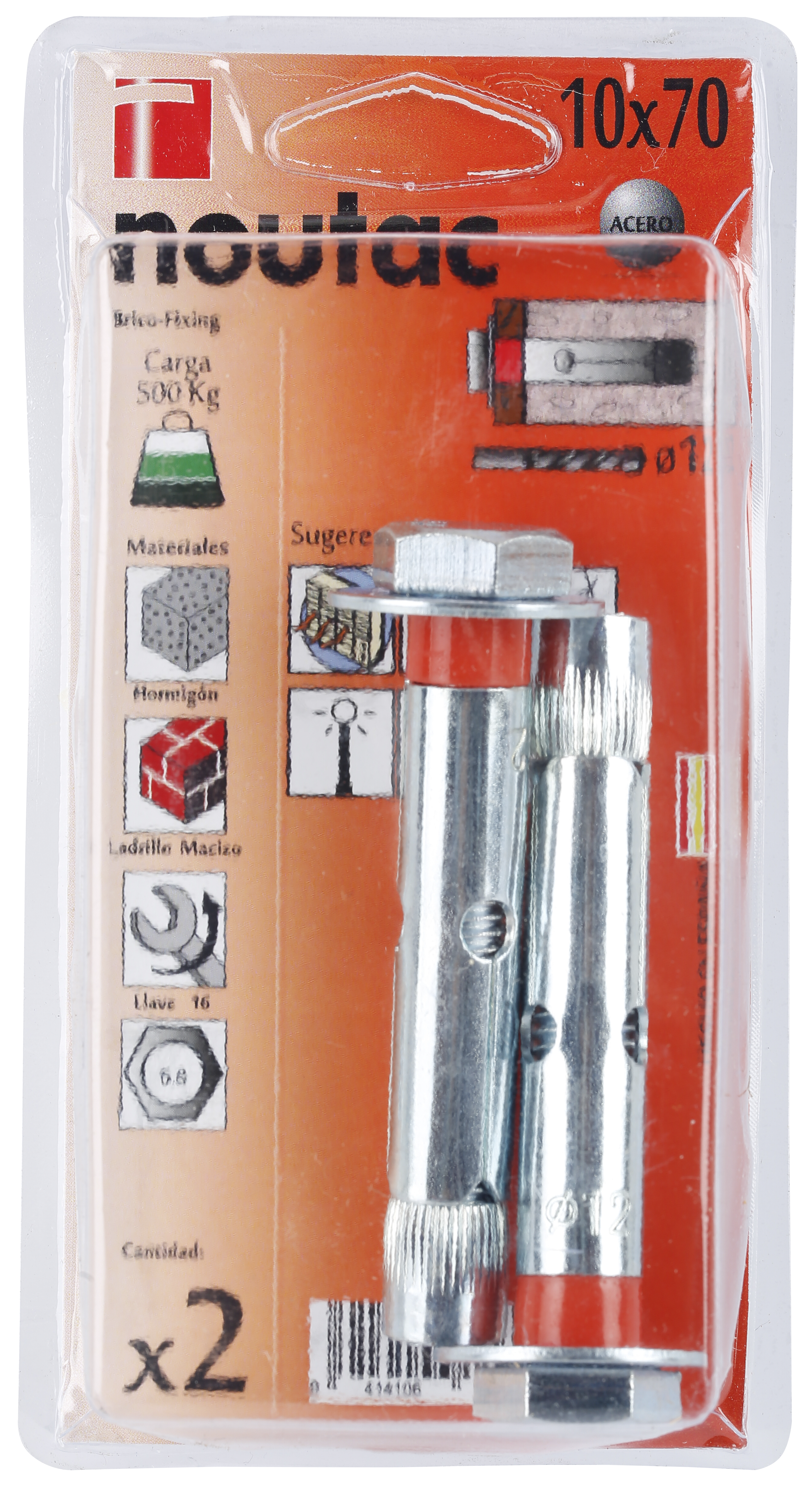 2 tacos de metal con tornillo para material macizo Ø12x70 métrica 10 - 4
