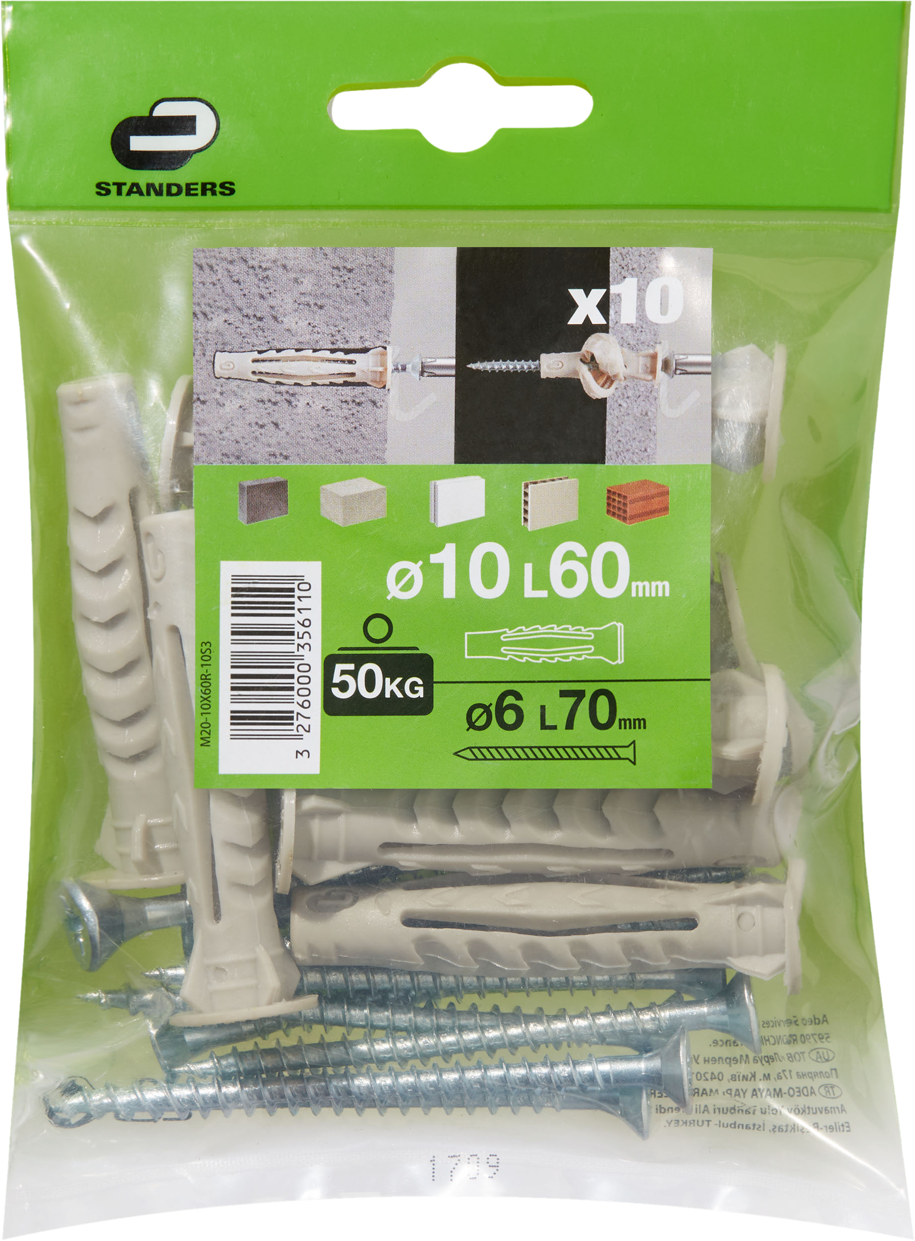 10 tacos + tornillos multimaterial STANDERS, ø 10 x L. 60 mm - 9