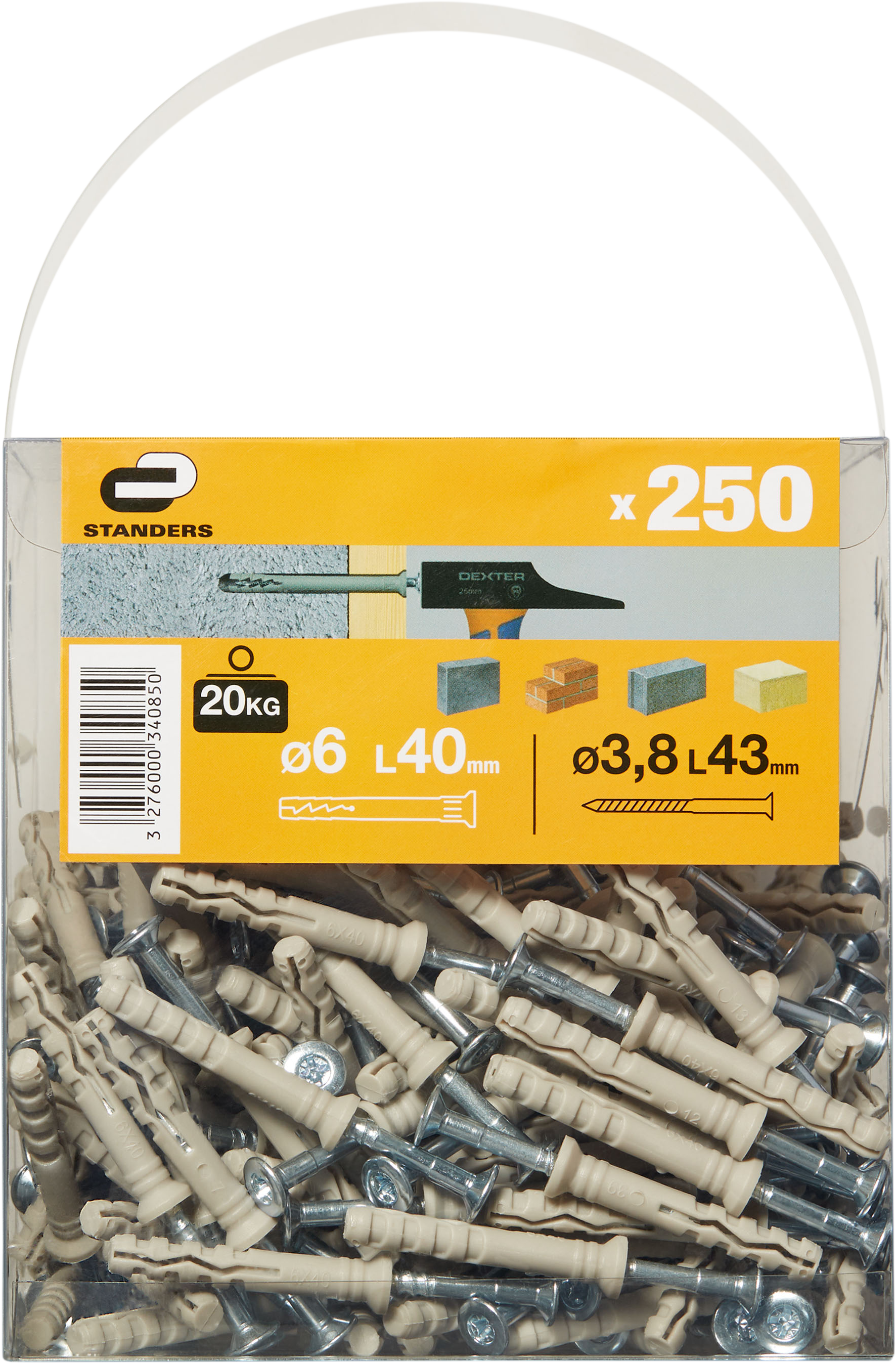 250 tacos clavar nailon materiales macizos STANDERS ø 6 mm y L.40 mm - 8