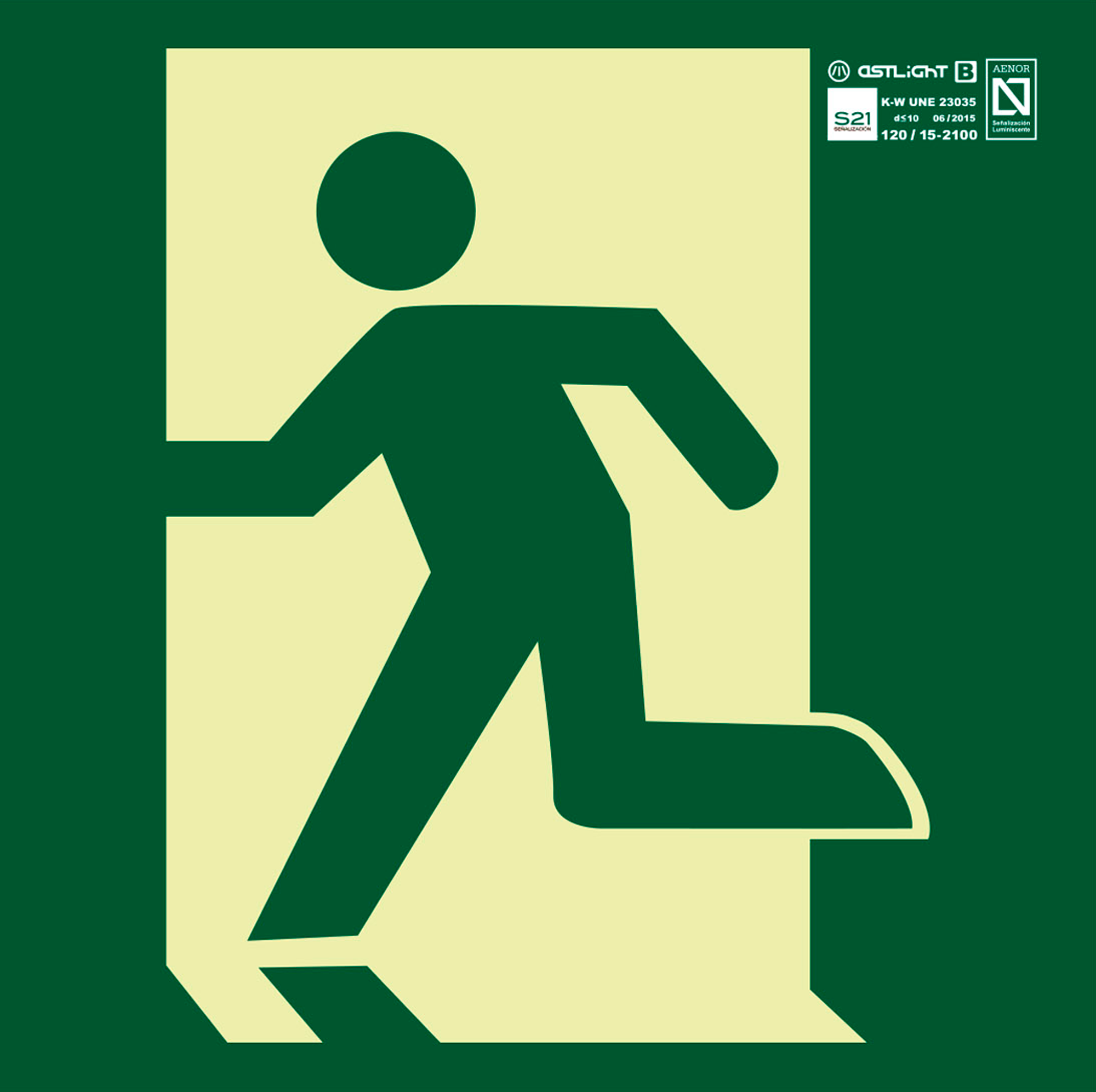 Cartel salida emergencia izquierda luminiscente 22cm