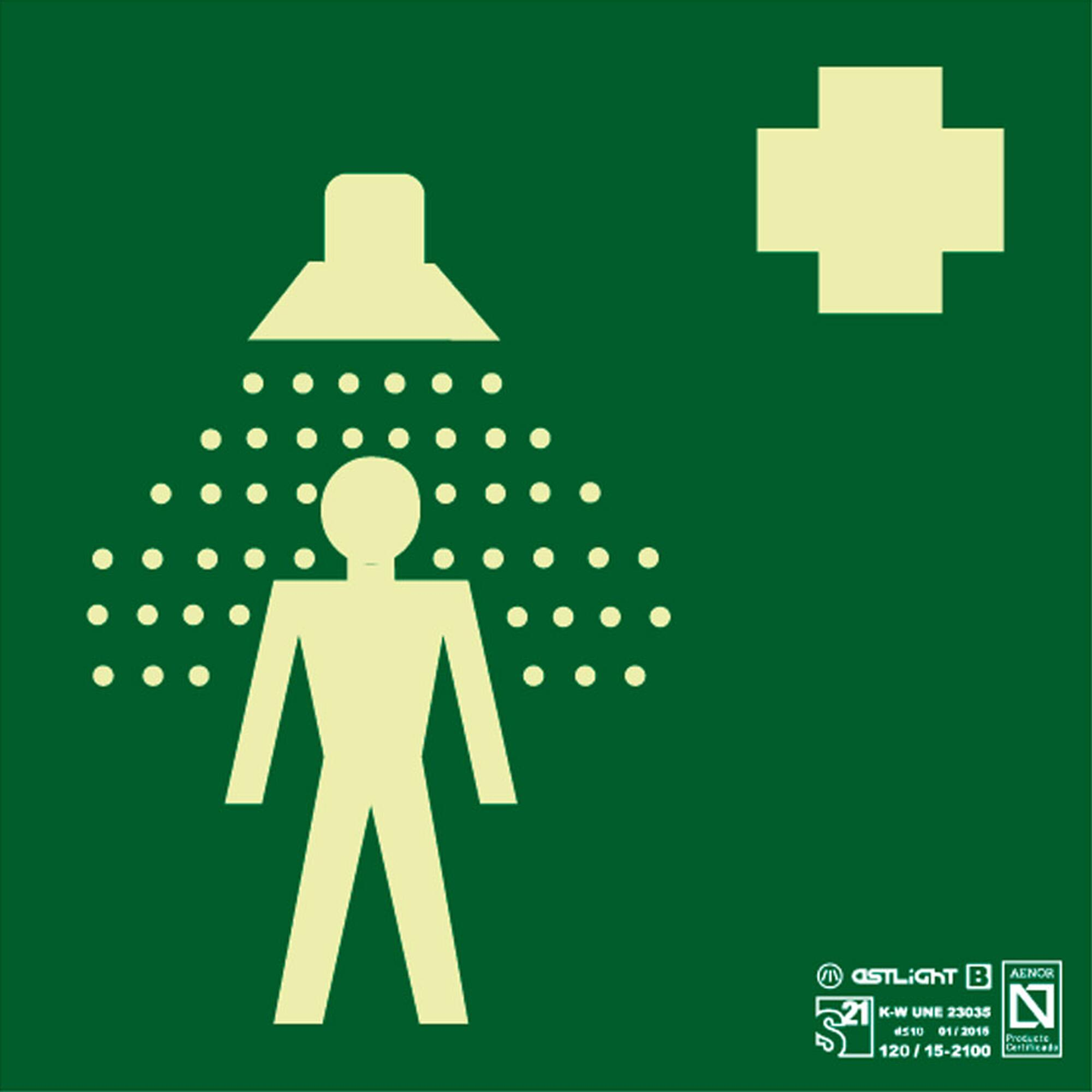 Cartel ducha de emergencia luminiscente 21x21 cm