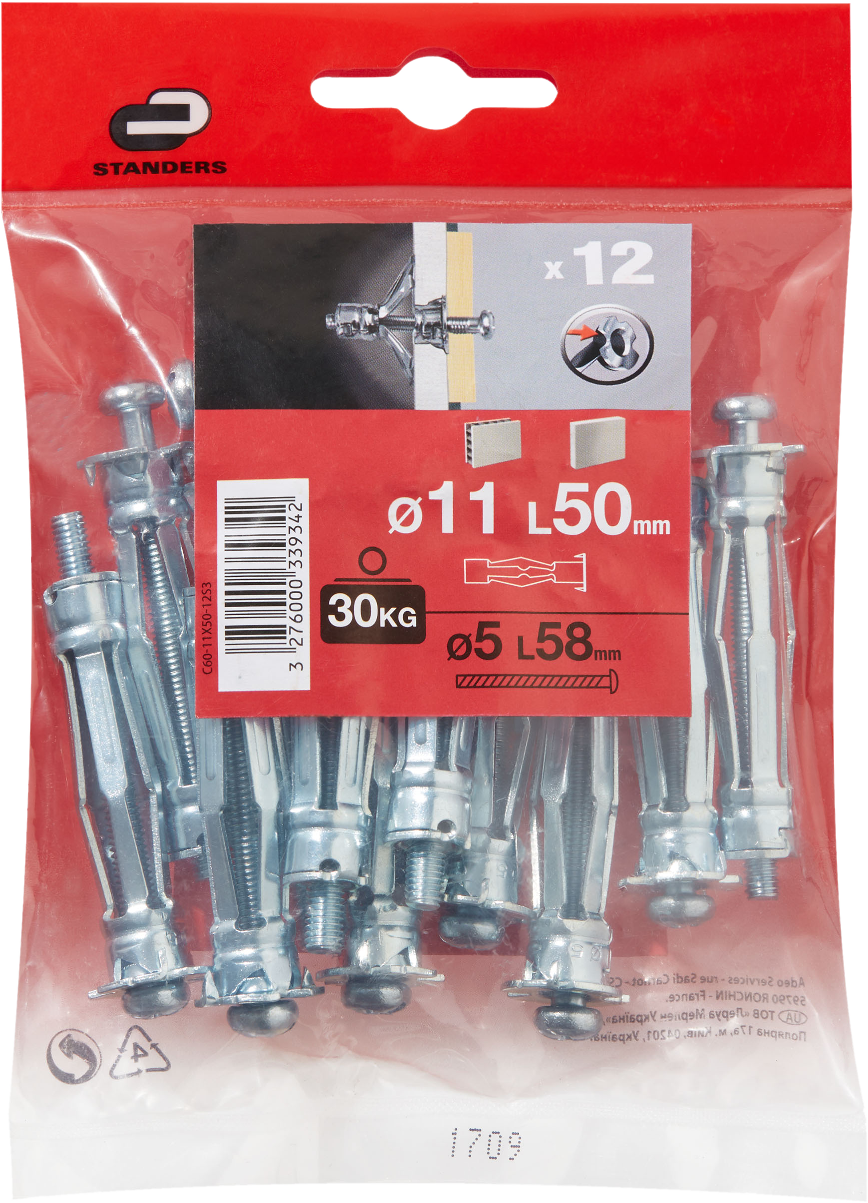 Surtido de 12 tacos de acero para pared hueca ø 11 x L. 50 mm - 6