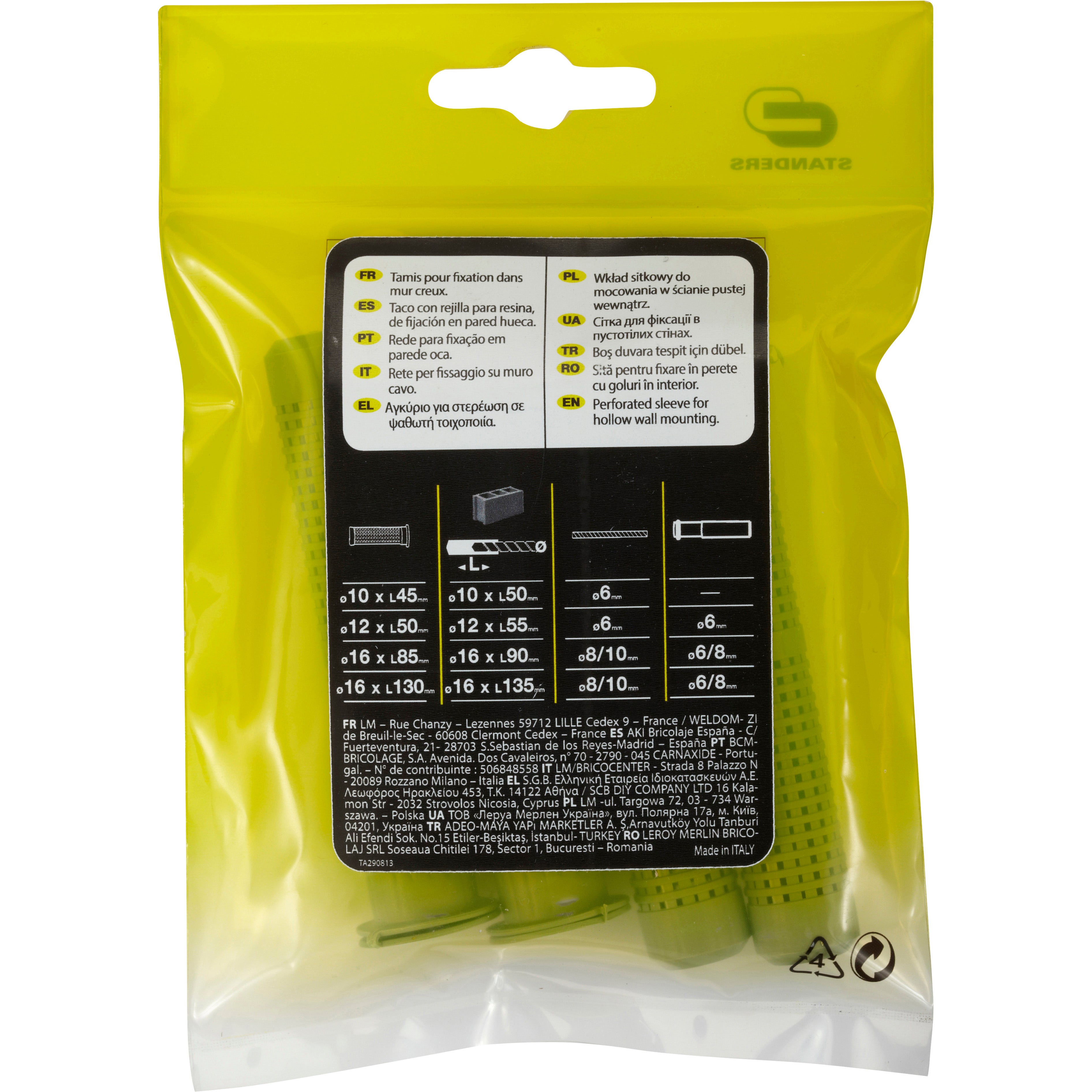 4 tamices para taco químico con tapa de color gris STANDERS ø 16 x L. 85 mm - 6