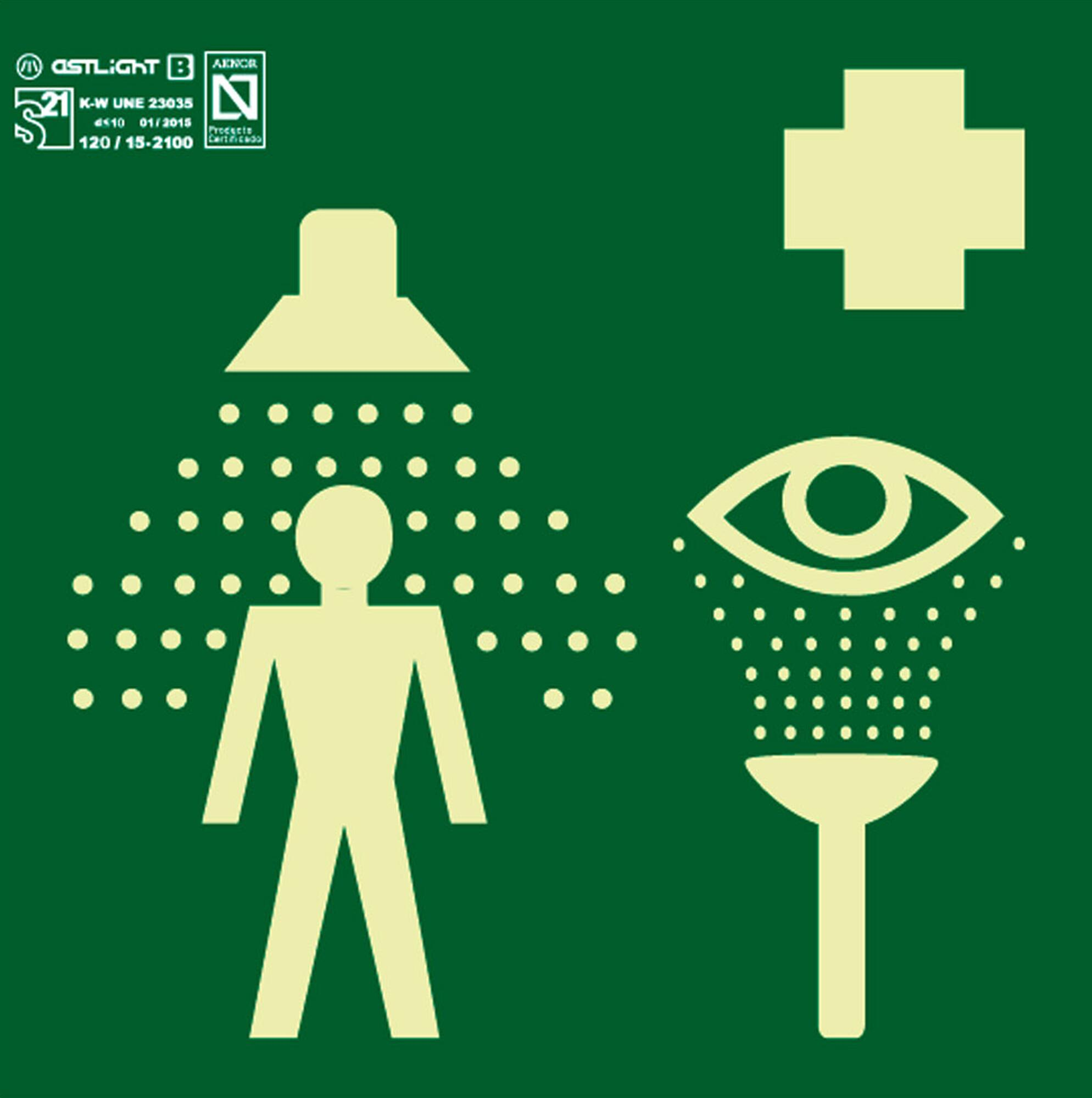 Cartel ducha y lavaojos emergencia luminiscente 21x21 cm