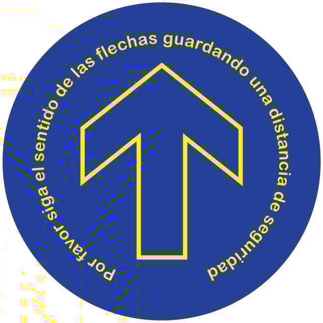 ADHESIVO SUELO FLECHA TEXTO AZUL