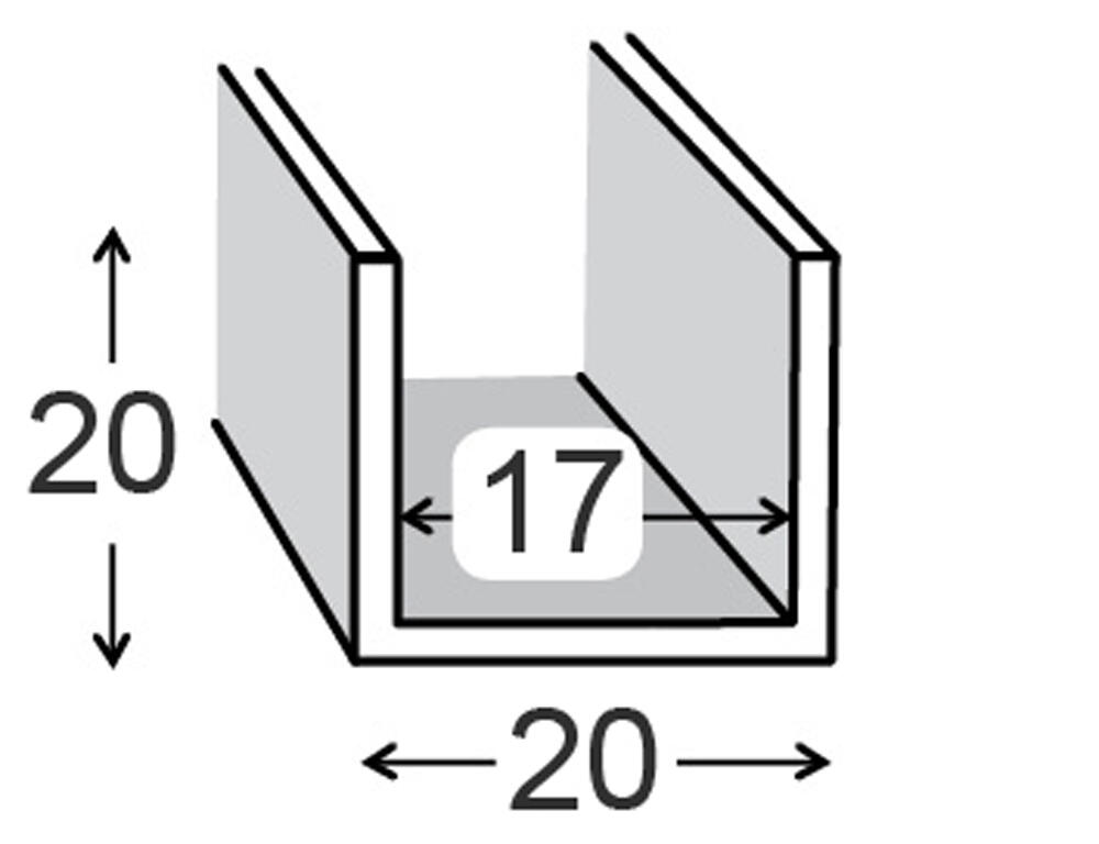Perfil forma en U de aluminio gris, Alt.2 x An.2 x L.200 cm - 2