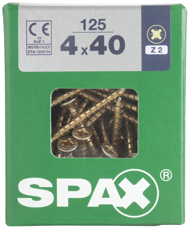 125 Tornillo para madera SPAX pozidriv con cabeza avellanada, ø 4 x L. 40 mm