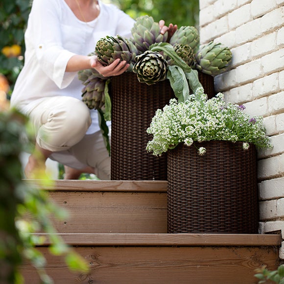 Vaso de resina REDONDO RATTAN 44CM CASTANHO - 2