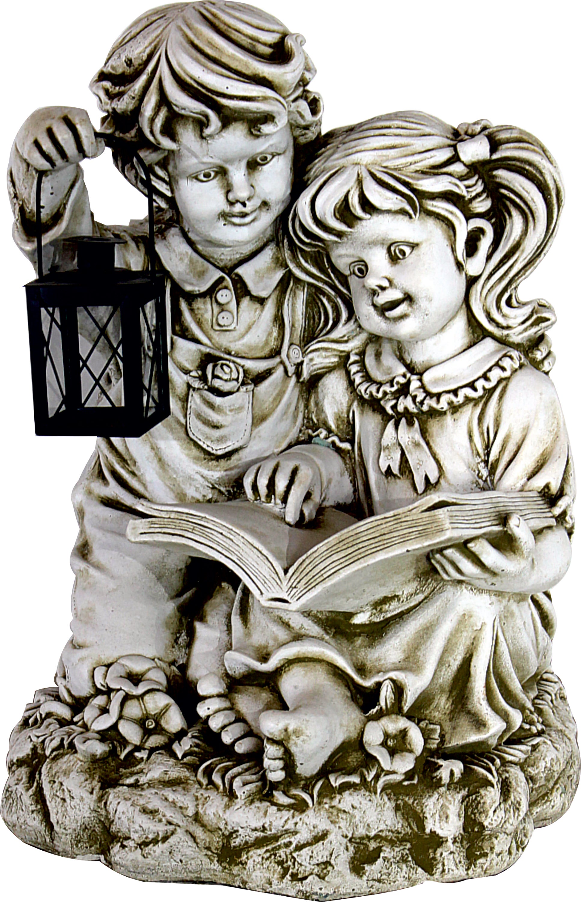 Figura decorativa de niños leyendo de 50 cm ceniza