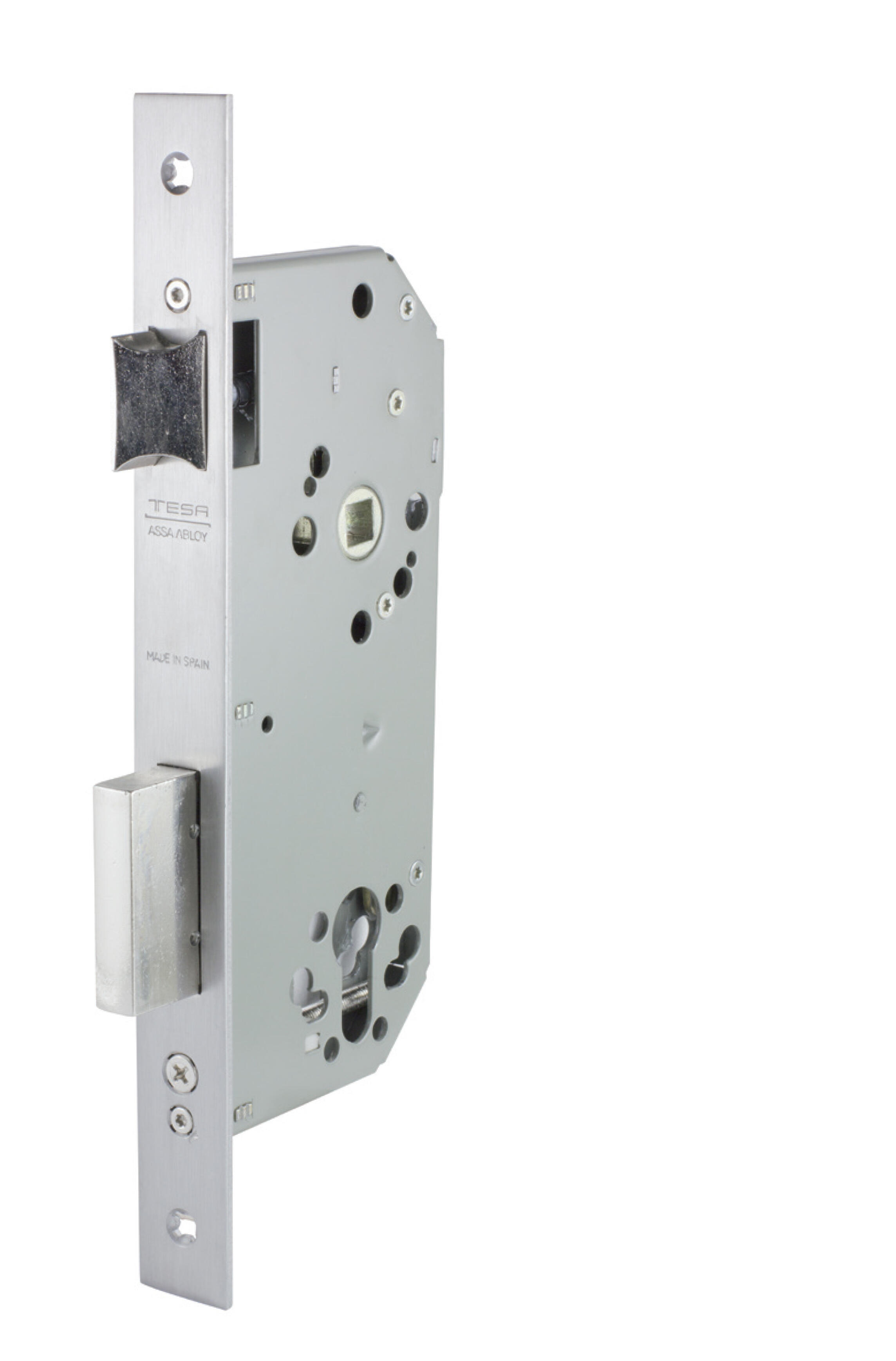 Cerradura de embutir de 40 mm de entrada y 85 mm entre eje de dorado