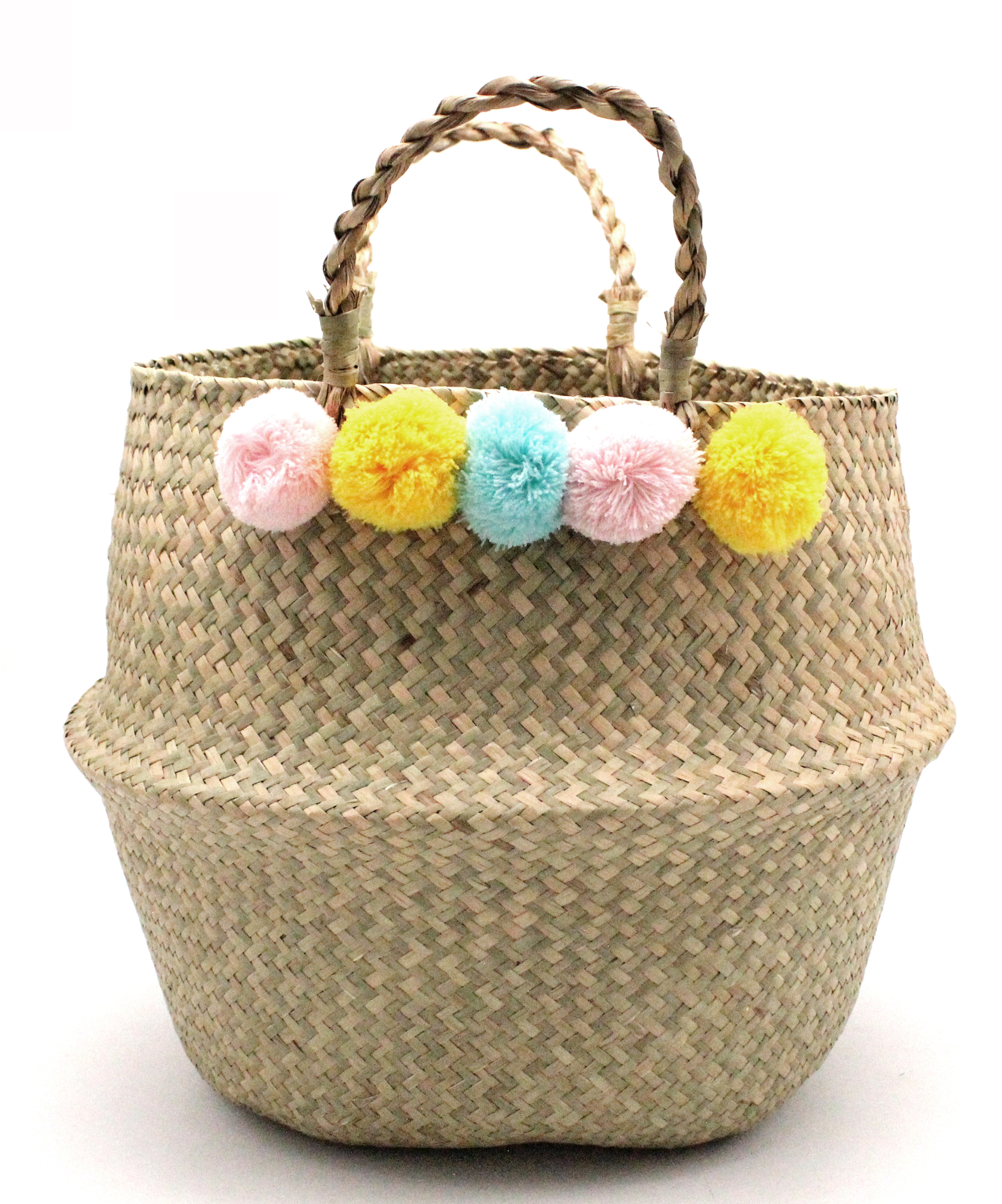 Maceta de fibra natural pompón marrón ø36x36 cm