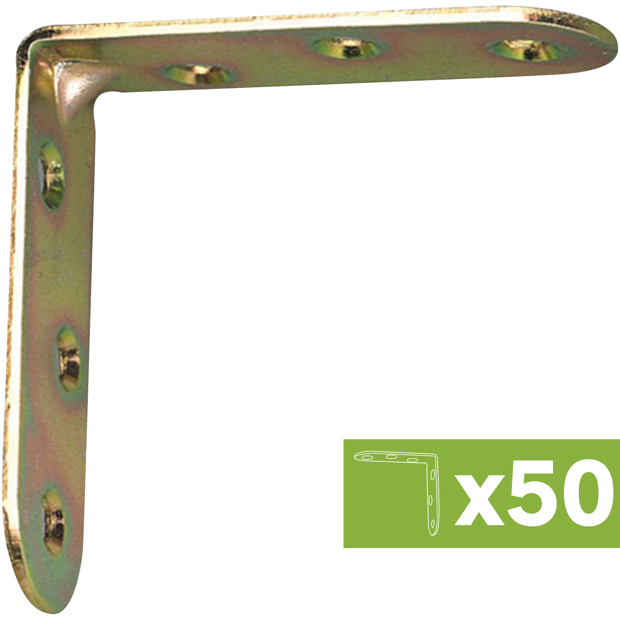 Lote 50 escuadras de unión en ángulo de acero bicromatado 80x80 mm