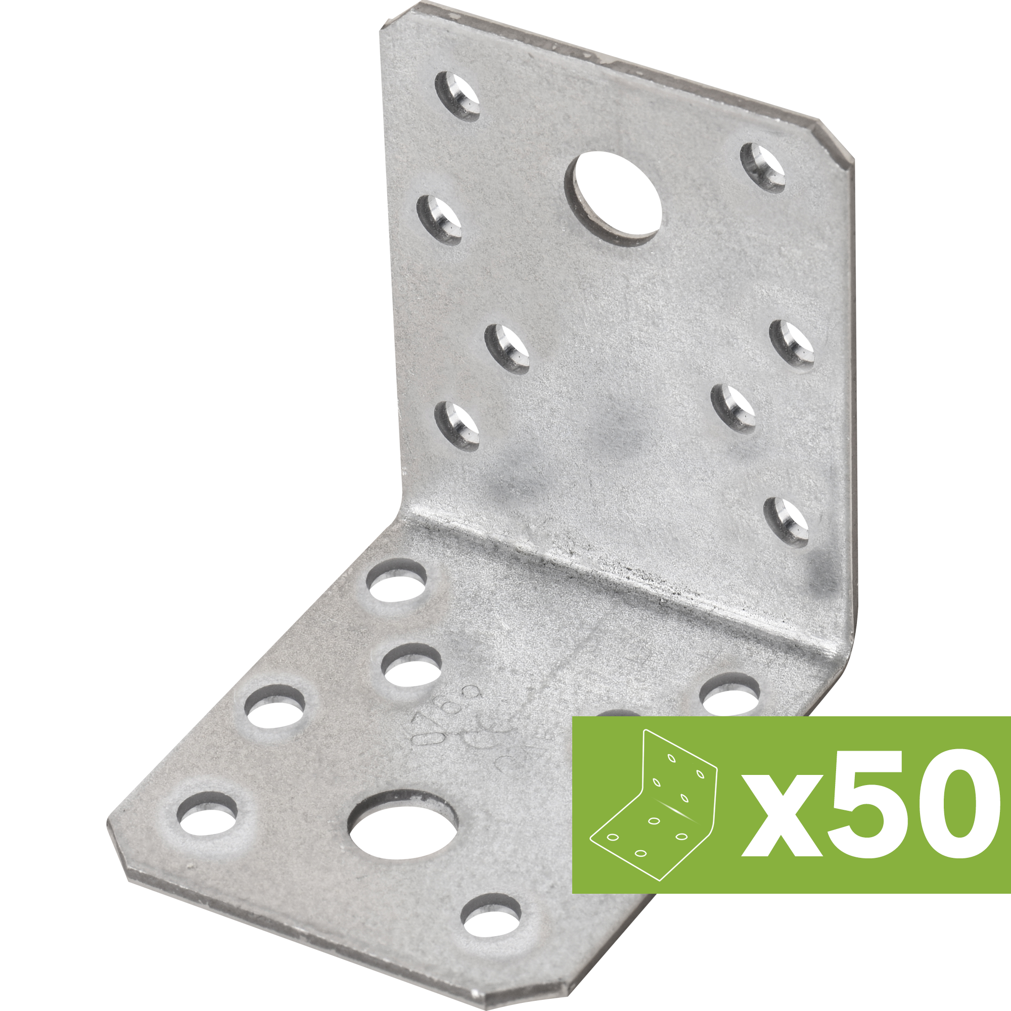 Lote 50 escuadras de ensamblaje multiagujero acero galvanizado 70x55x70x2,5 mm