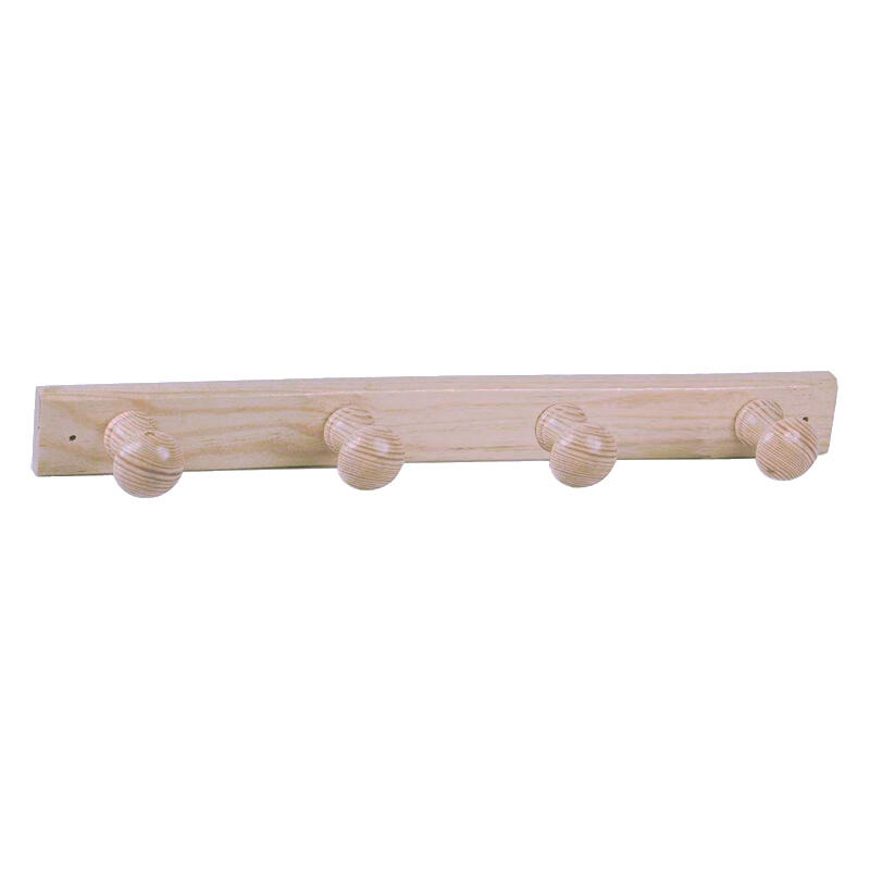 Perchero de pared de madera blanco con 4 ganchos
