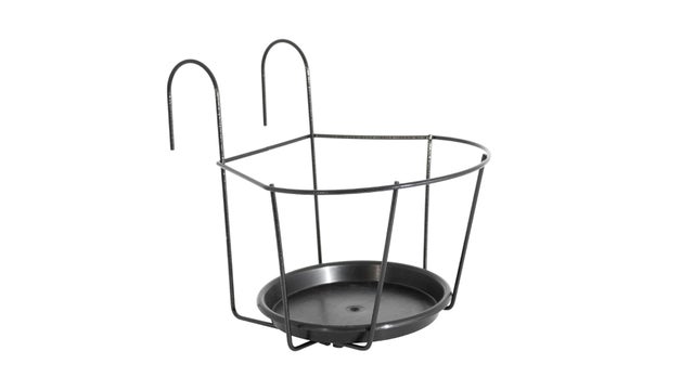Soporte maceta para barandilla de acero pintado con epoxi negro 18x19 cm