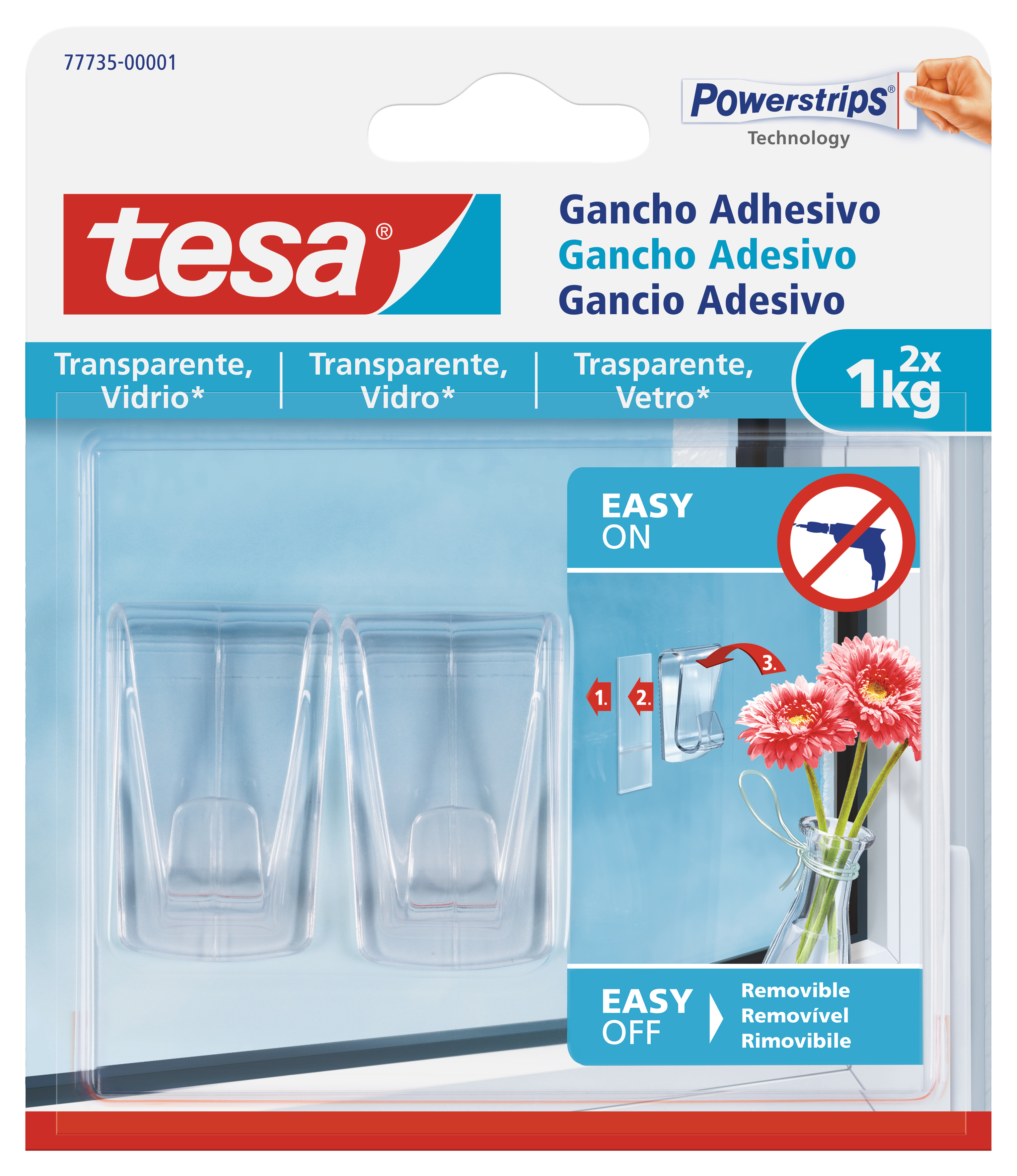 2 ganchos adesivos TESA VIDRO 1KG TRANSPARENTE - 2