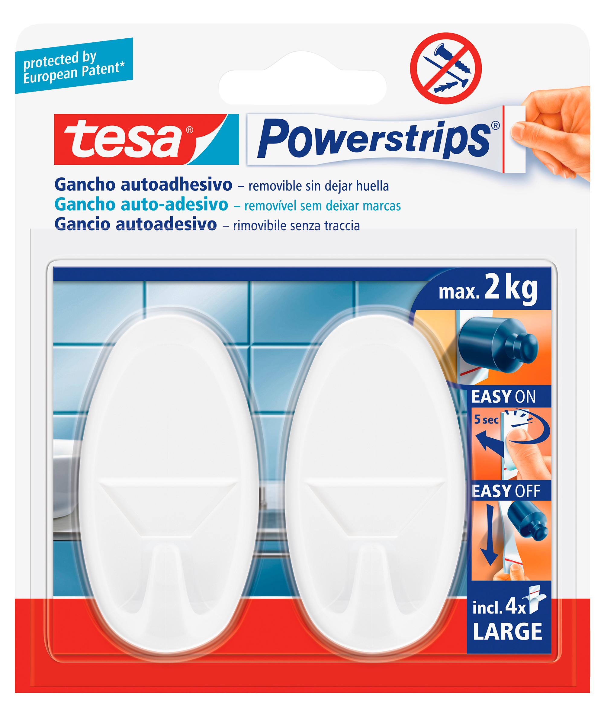 2 Ganchos adesivos ovais branco 120x140 mm 2 kg Tesa Powerstrips - 2