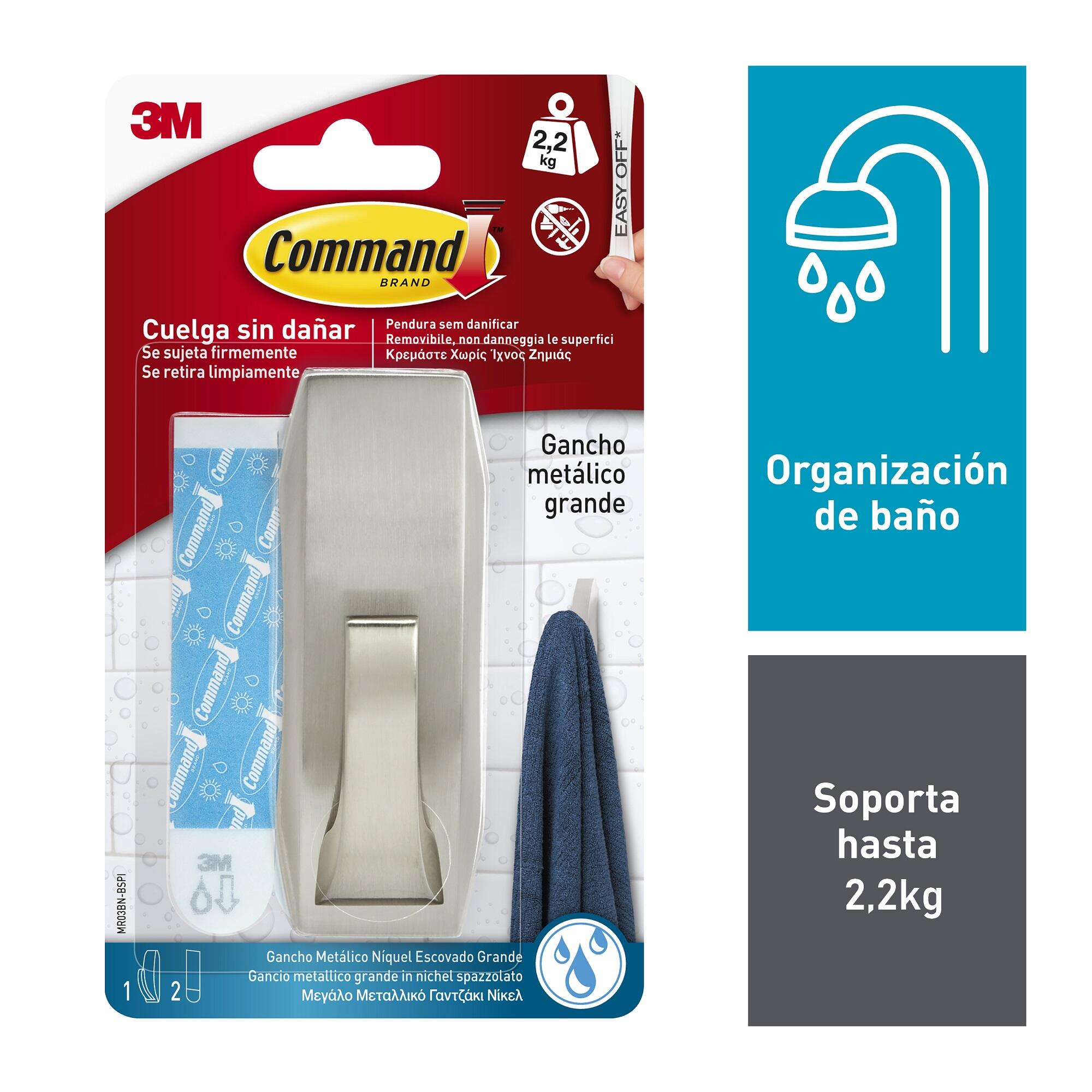 Gancho adhesivo de metal niquelado resistentes a la humedad, hasta 2.3 kg - 2