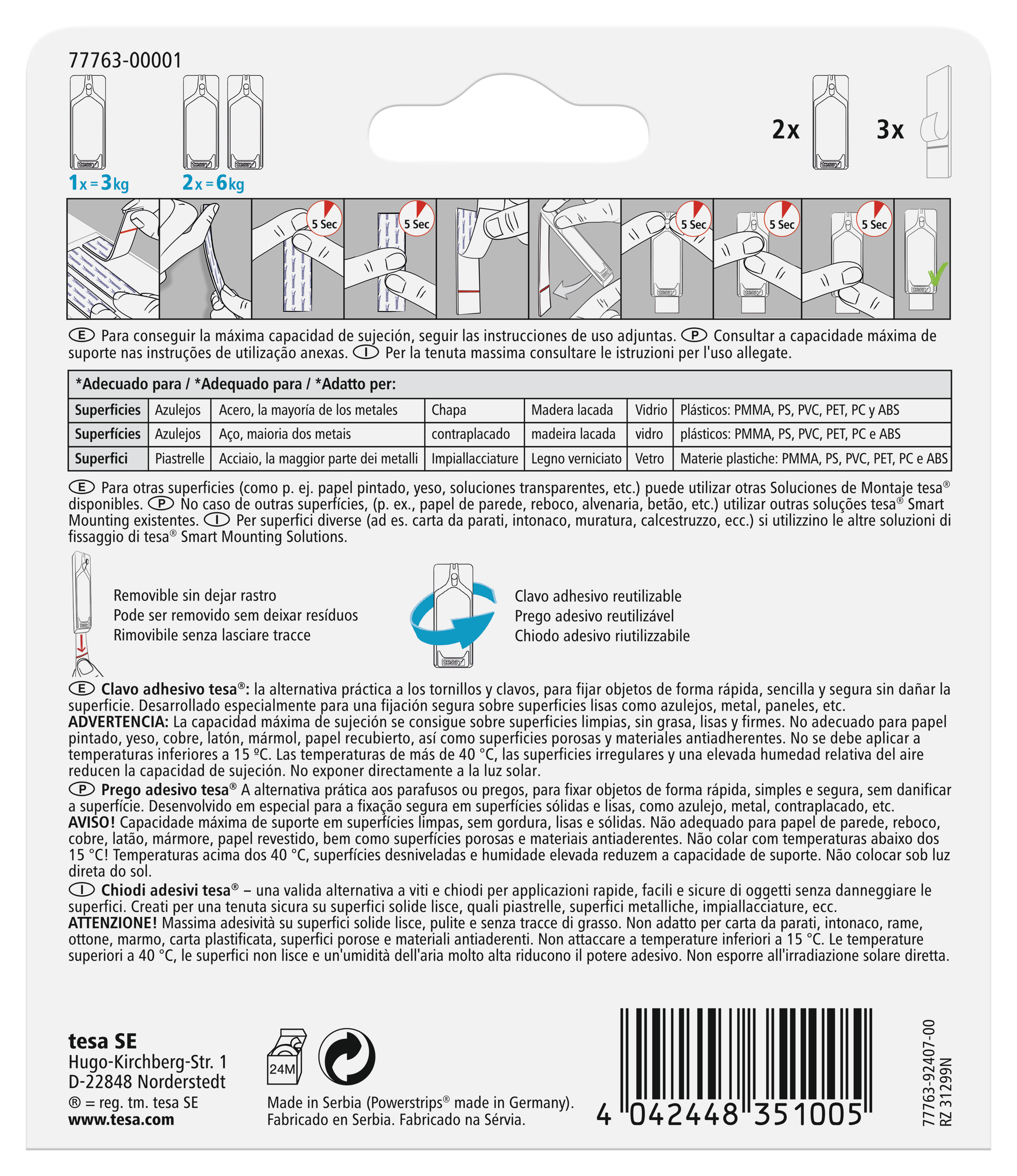 2 Pregos adesivos para azulejo e metal 3 kg Tesa Powerstrips - 7