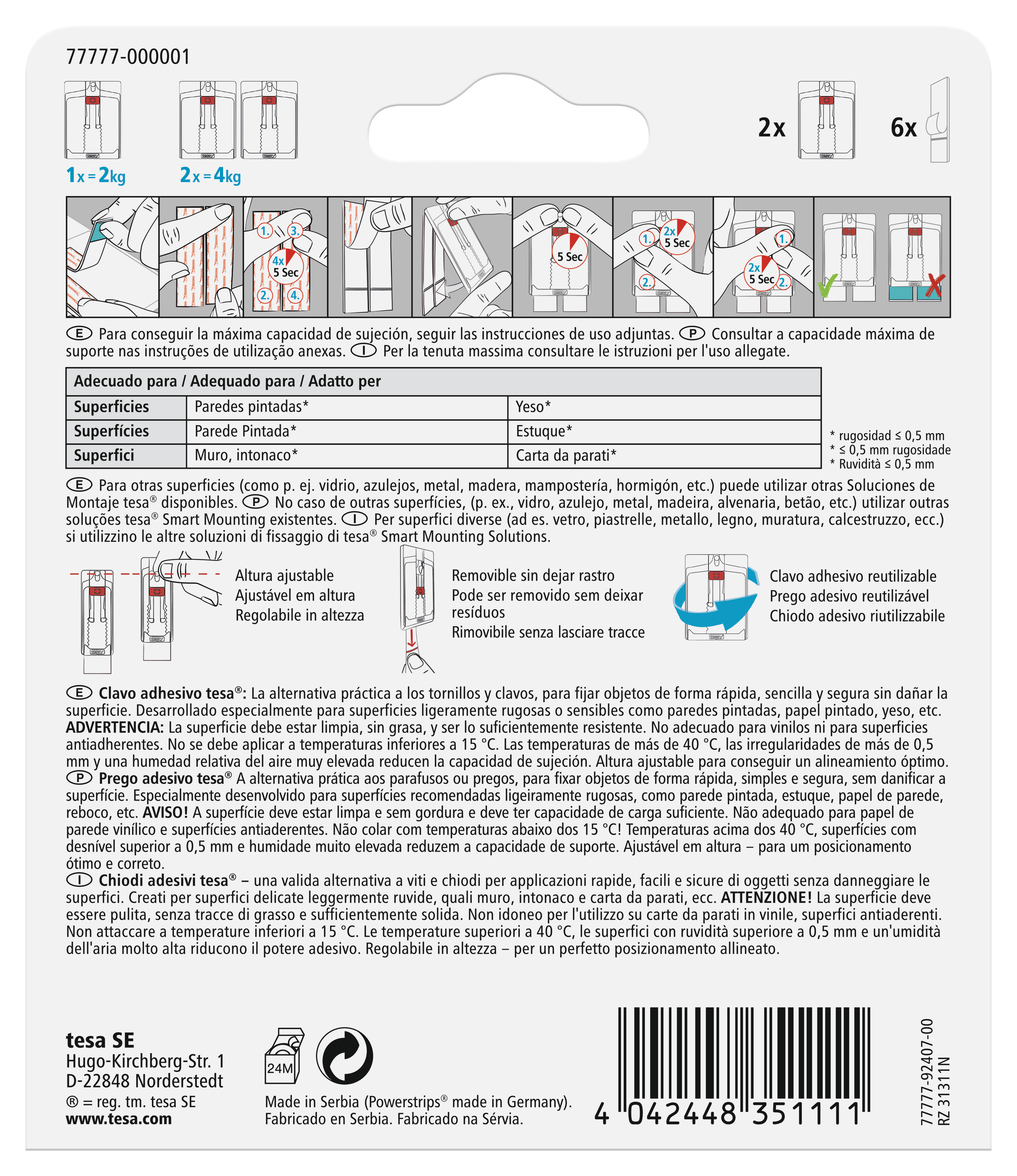 2 Pregos adesivos ajustáveis para paredes pintadas 2 kg Tesa Powerstrips - 9
