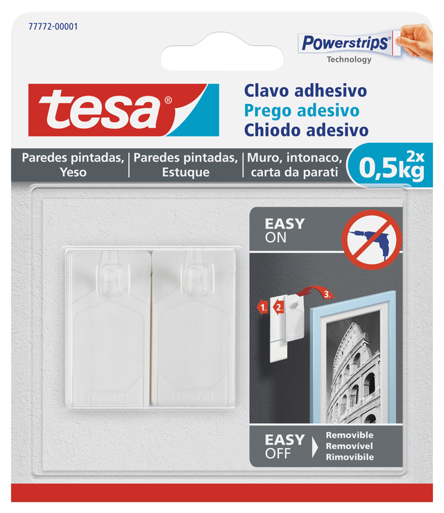 2 Prego adesivos para paredes pintadas 0,5 kg Tesa Powerstrips