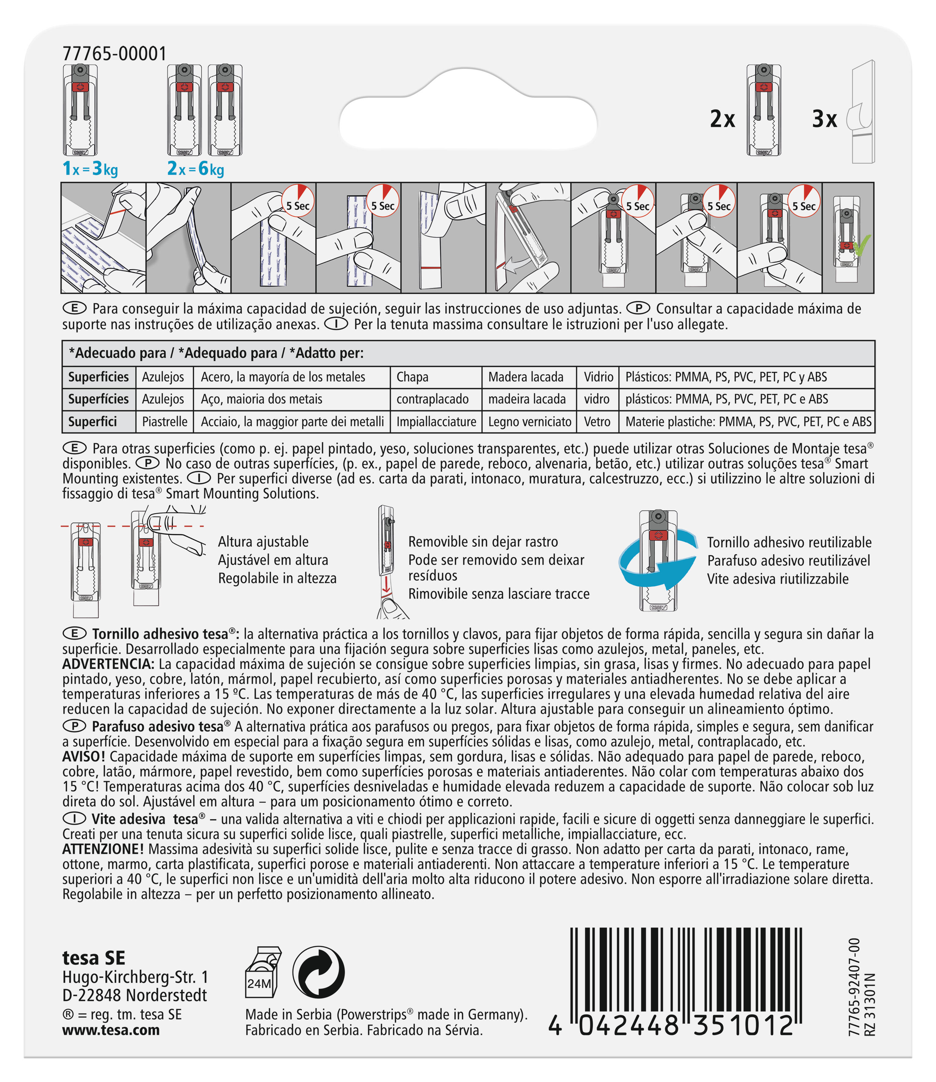Parafuso adesivo TESA AZULEJO 3KG - 6