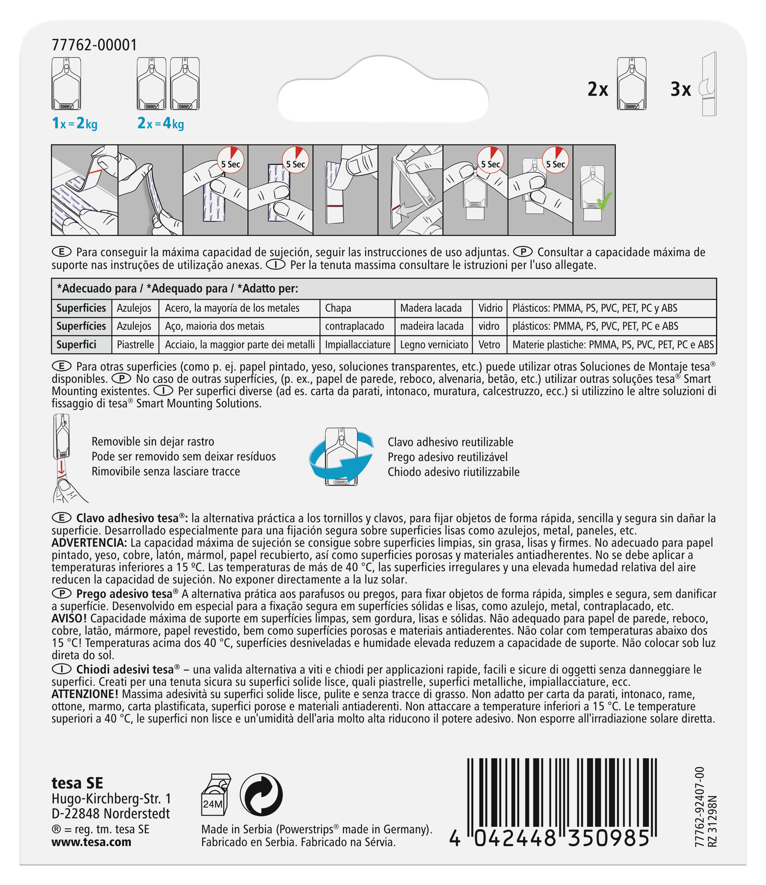 2 Pregos adesivos para azulejo e metal 2 kg Tesa Powerstrips - 7