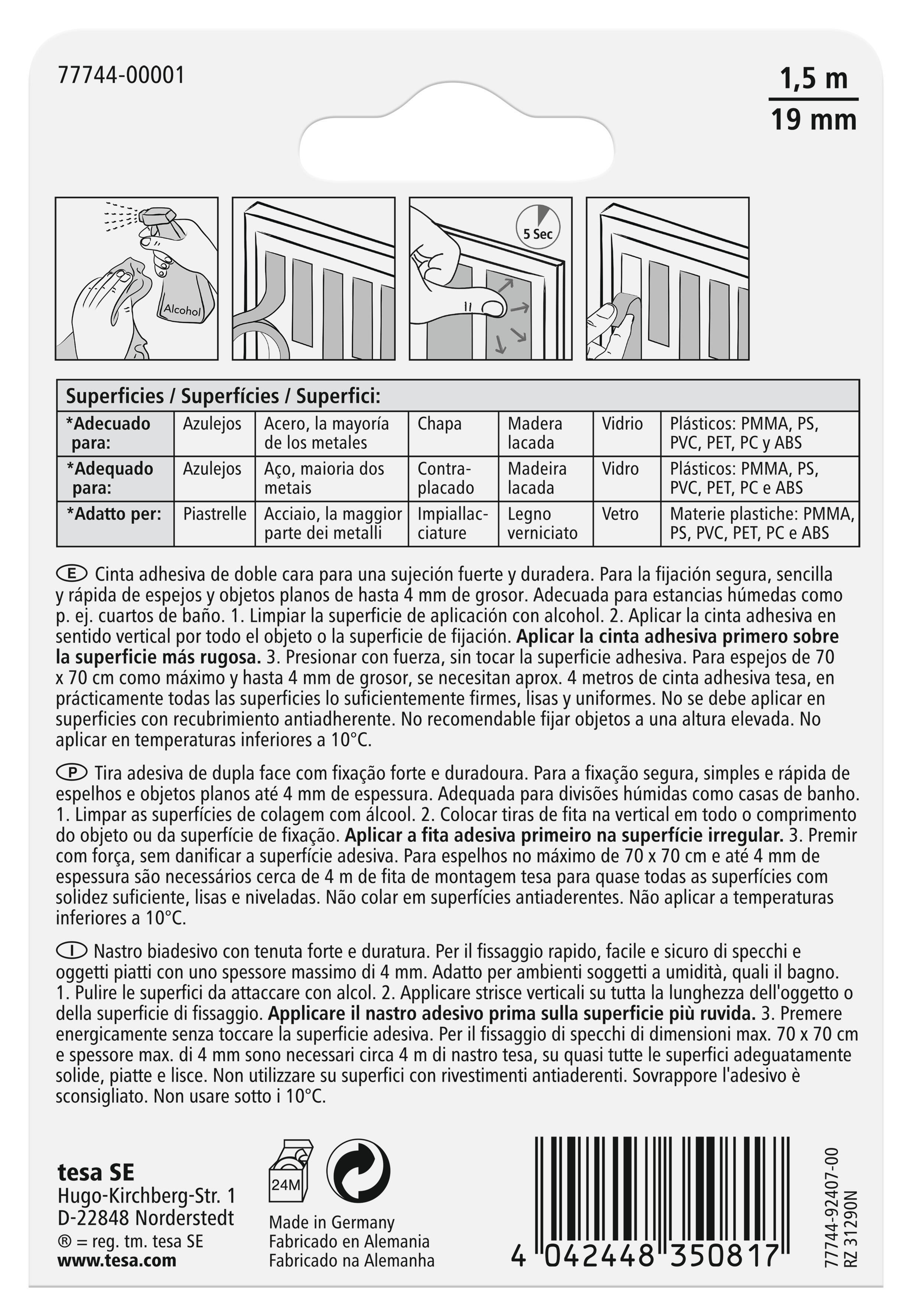 Fita de montagem biadesiva azulejo anti humidade 19 mm 1,5 m Tesa Powerbond - 3