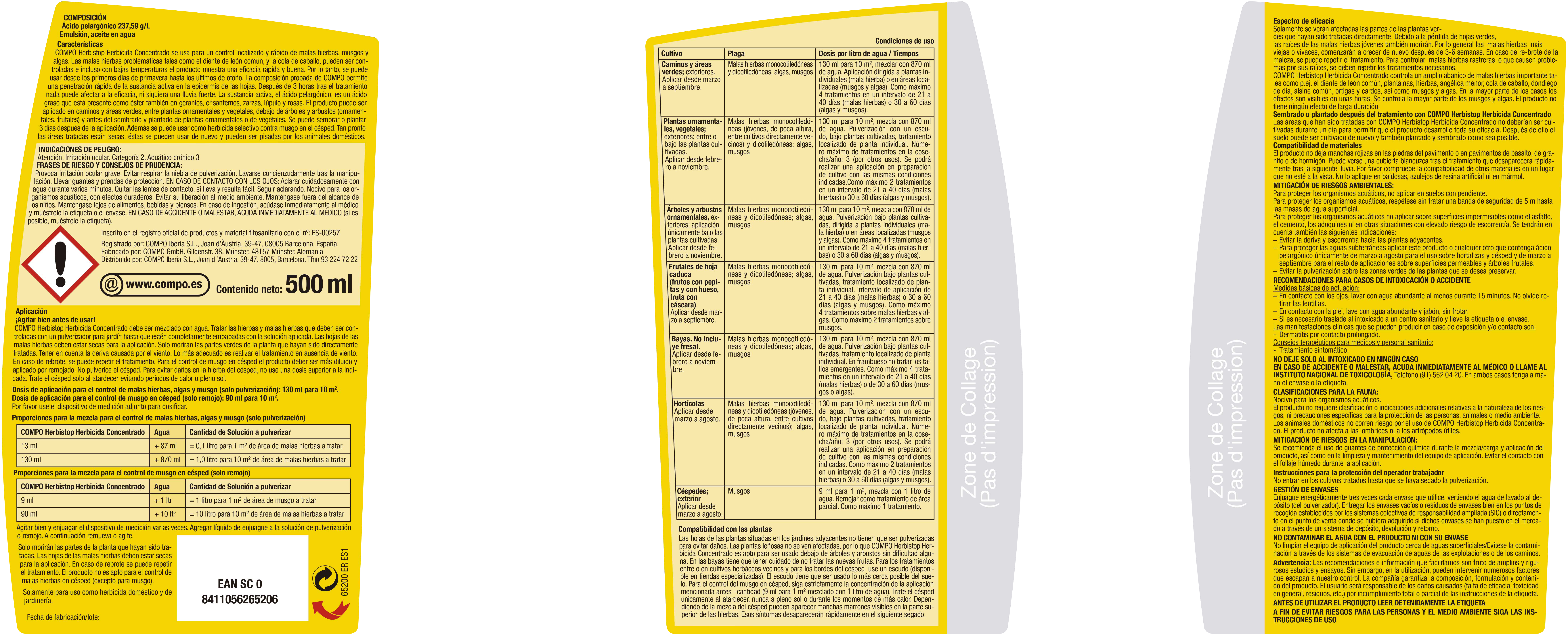 Herbicida concentrado COMPO HERBISTOP elimina malas hierbas uso ecológico 500ml - 2