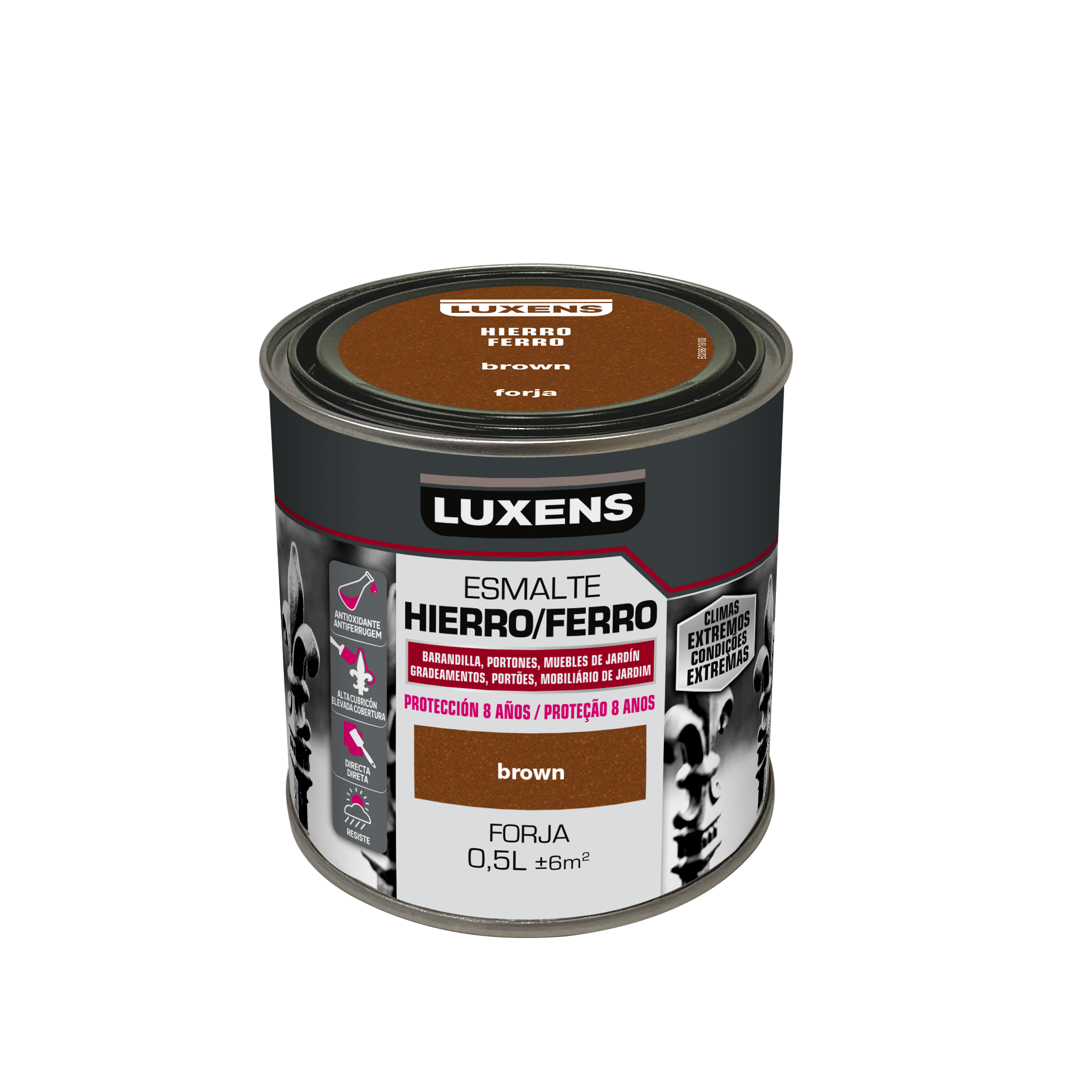 Esmalte Luxens antioxidante forja 8anos 0.50l brown - 4