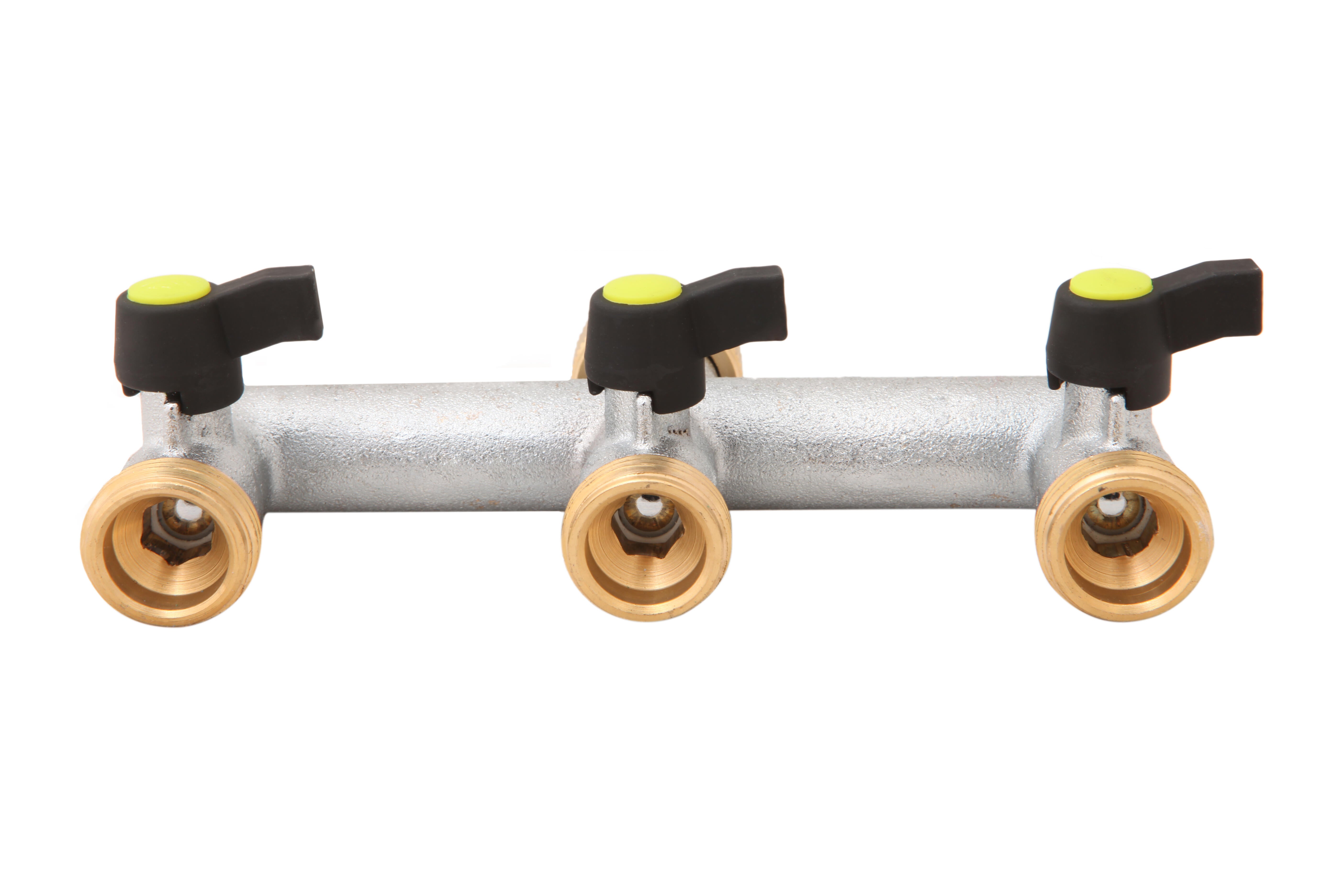 Distribuidor cromo triple rosca hembra 3/4-salidas macho 3/4