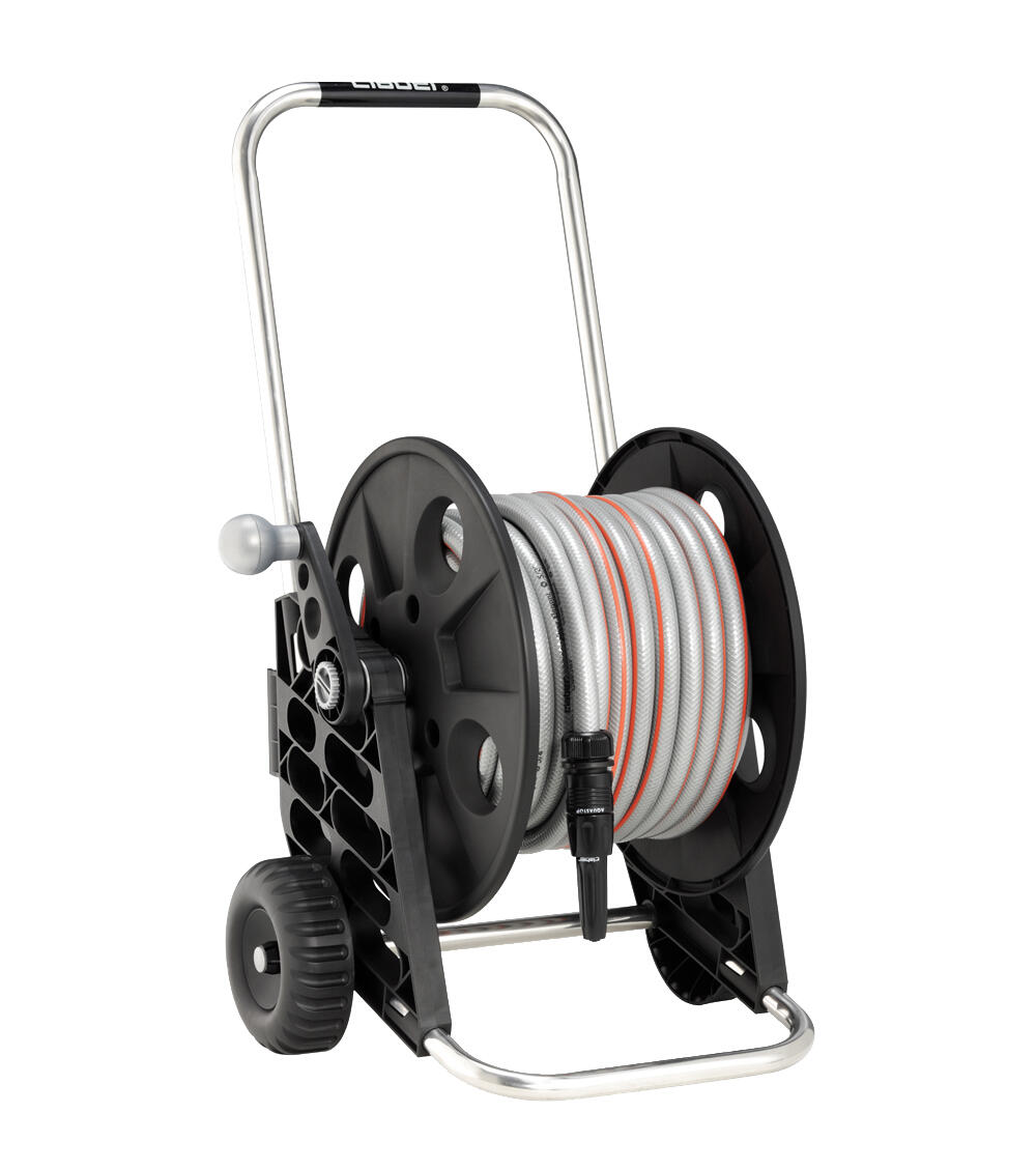 Carro portamanguera claber genius montado y equipado con 25 m manguera de 15 mm