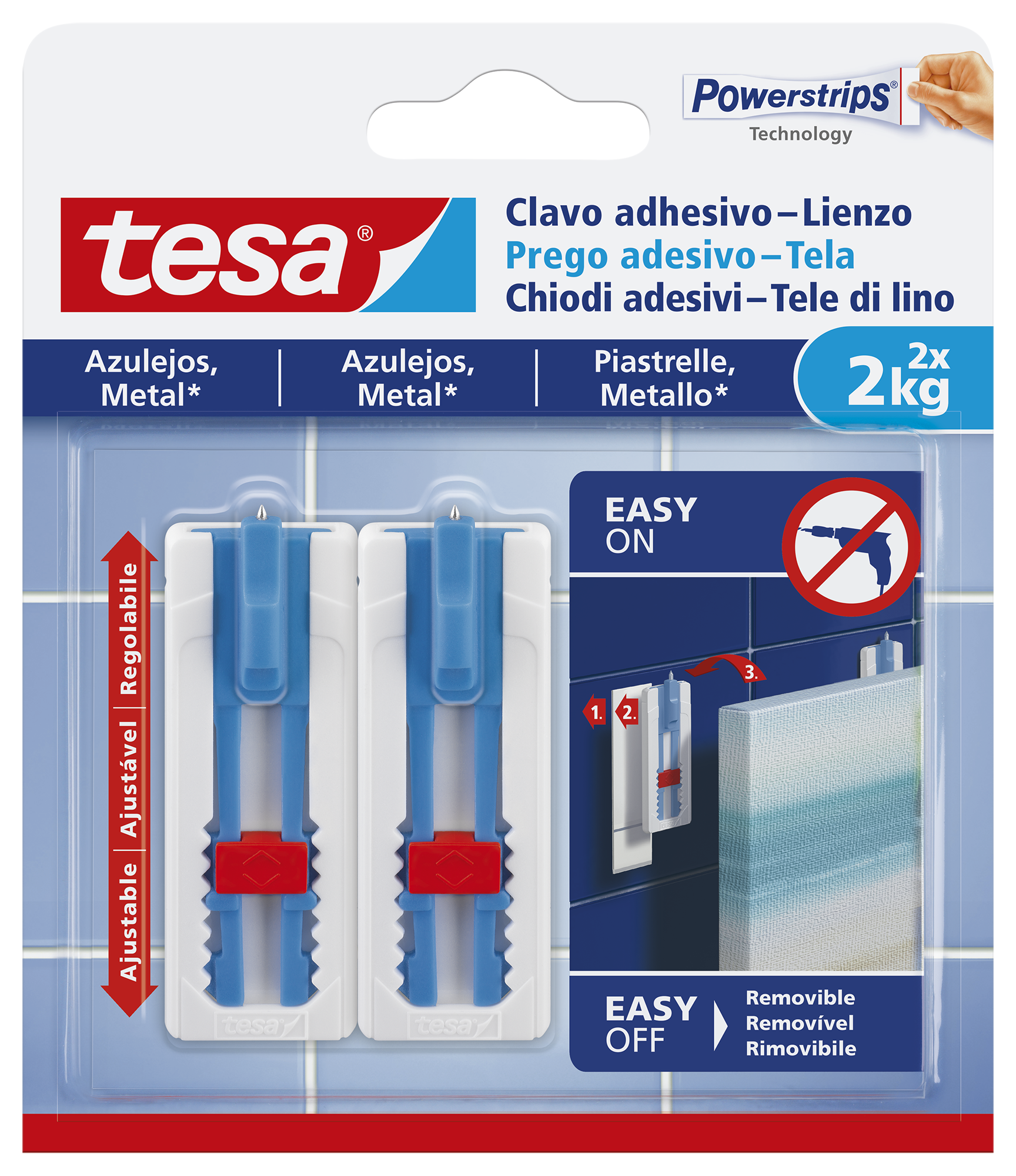 2 Pregos adesivos ajustáveis para azulejo e metal telas 2 kg Tesa Powerstrips - 6