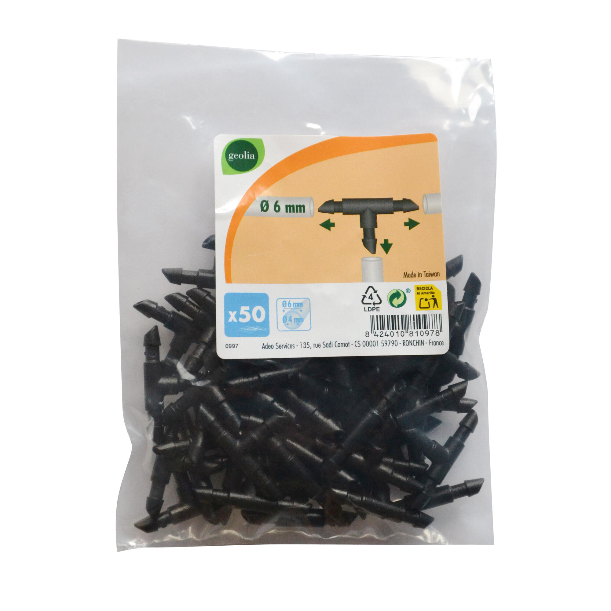 Pack 50 Te Ø 6 mm GEOLIA para riego por goteo - 3