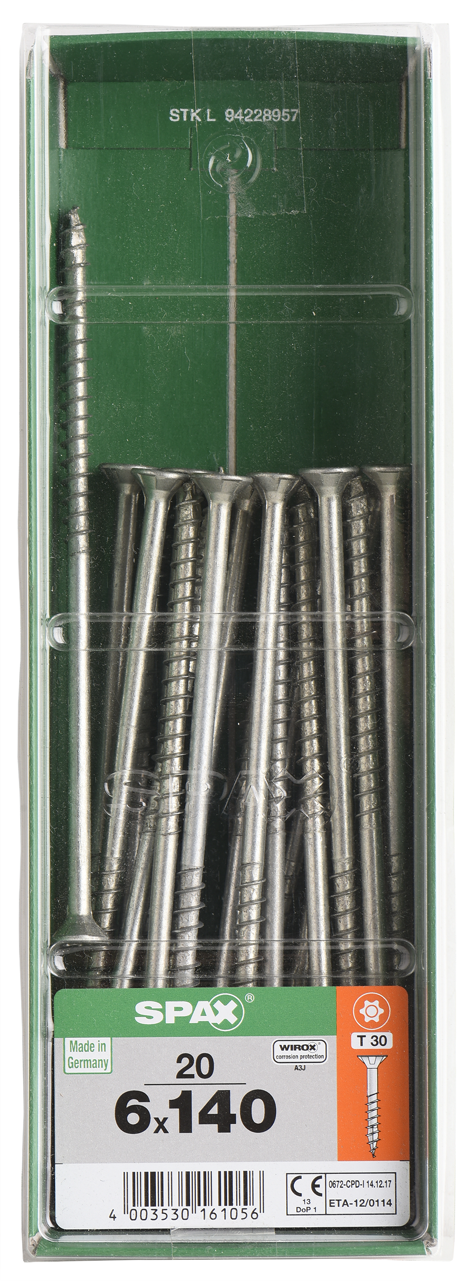 20 tornillo spax t-star+ con cabeza fresada, ø 6mm y 140 mm
