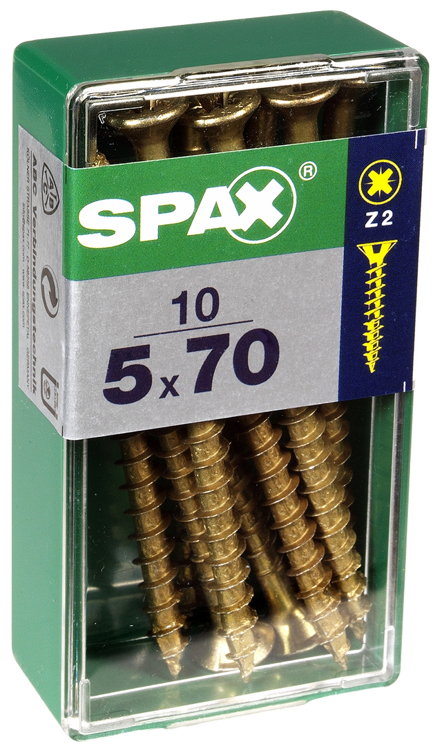 10 Tornillo para madera SPAX pozidriv con cabeza avellanada, ø 5 x L. 70 mm