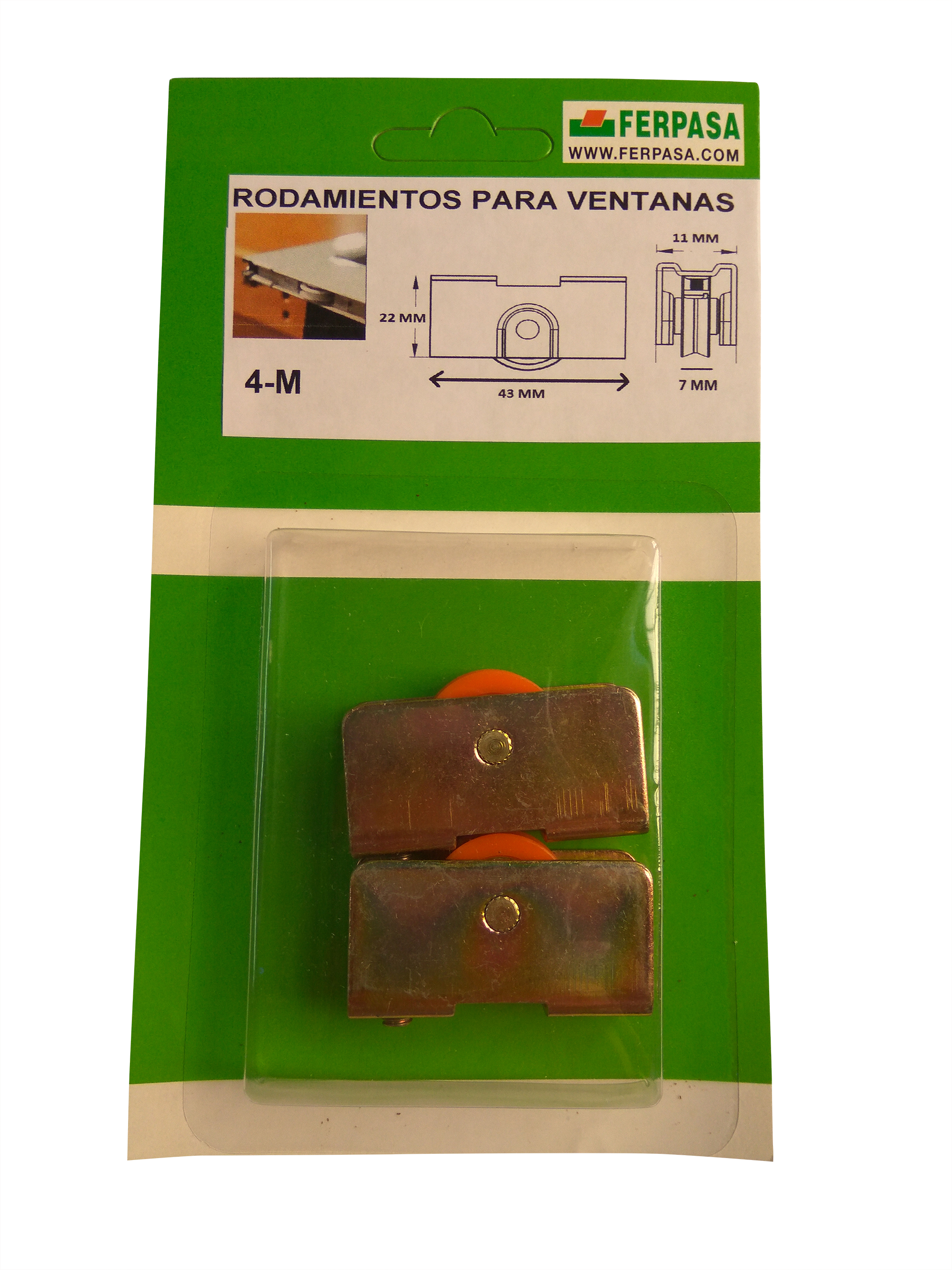 Rodamiento para ventana de nailon 43x22 mm - 2