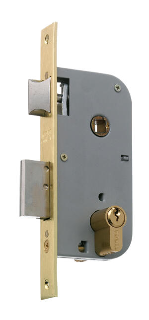 Cerradura de embutir de 35 mm de entrada y 70 mm entre eje de dorado