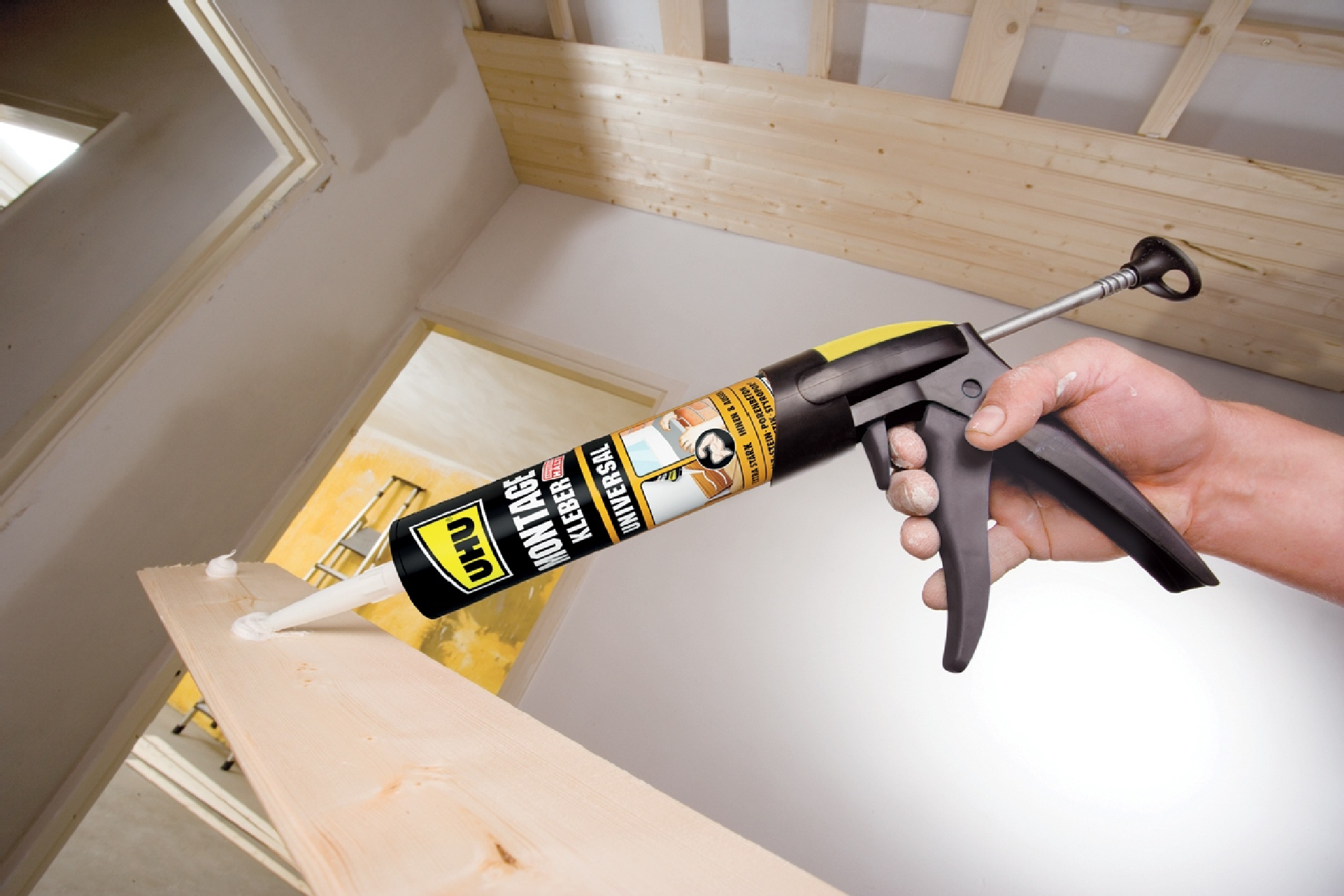 Pack de 2 adhesivos de montaje UHU Montakit profesional 290 ml beige para madera, aplicación con pistola, resistente al calor. Para fijar un material a una superficie. - 7