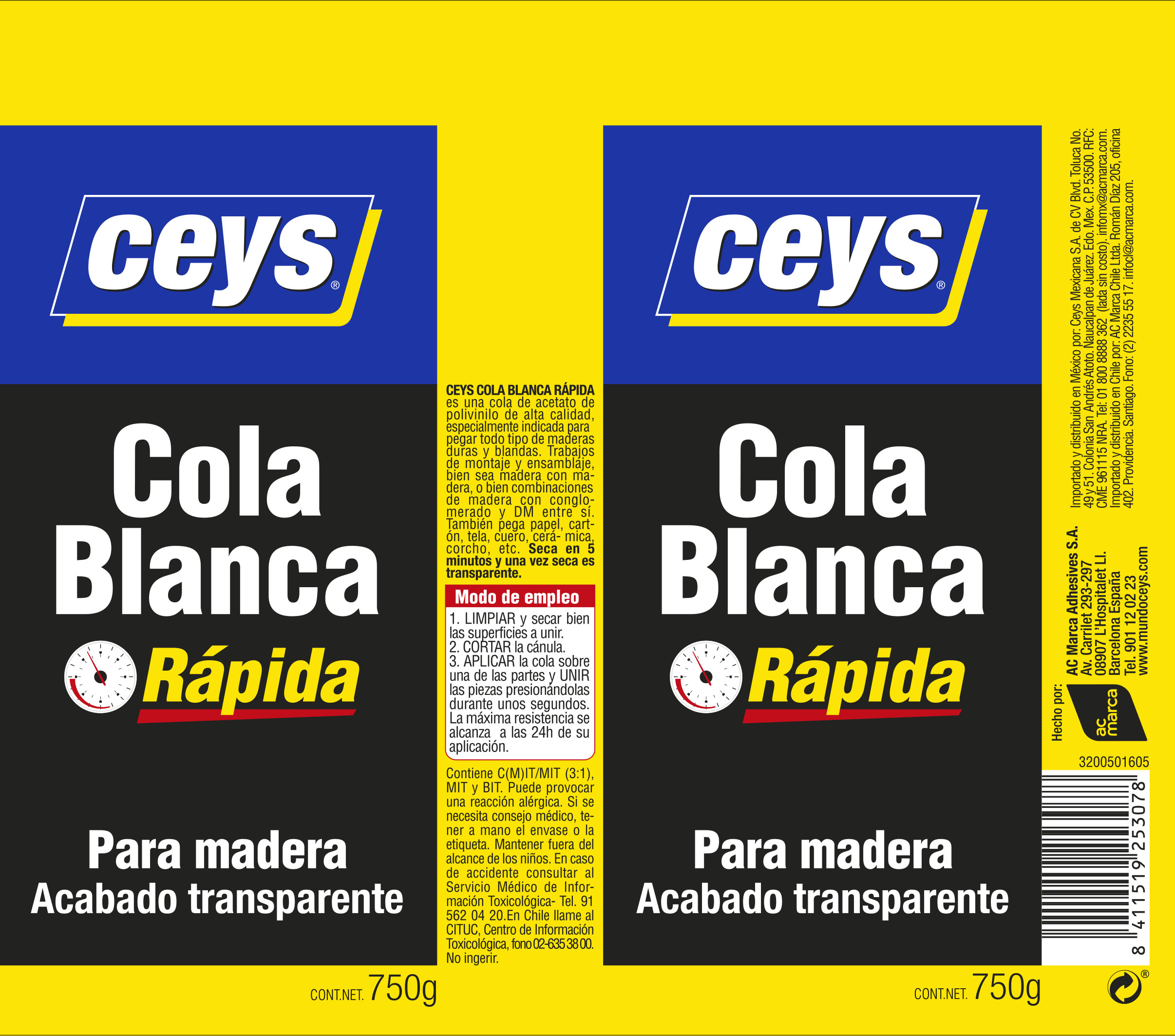 Cola blanca CEYS 750 gr para madera, resiste a las vibraciones. Para unir materiales. - 4